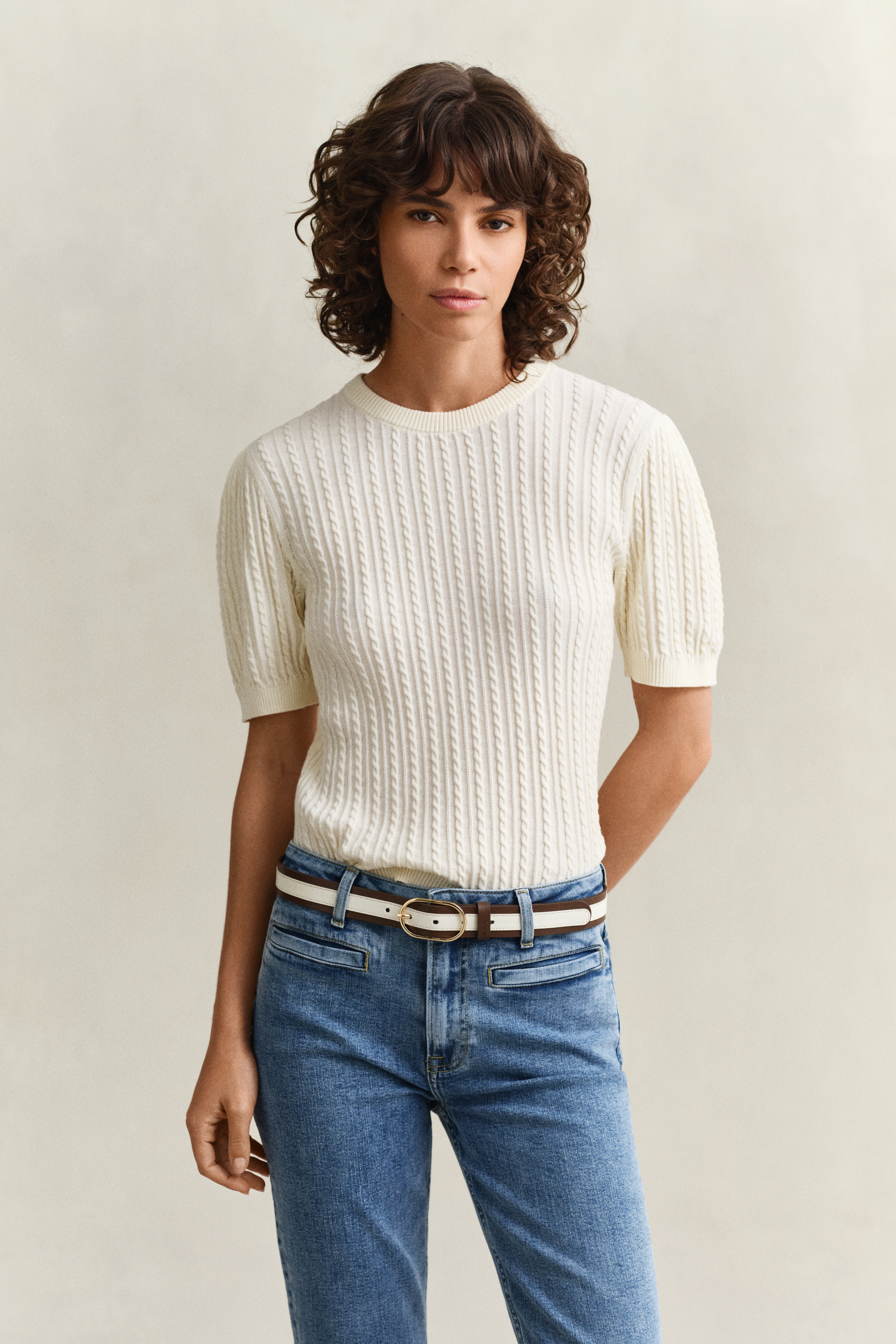 Gant Cotton Short Sleeve Sweater In White