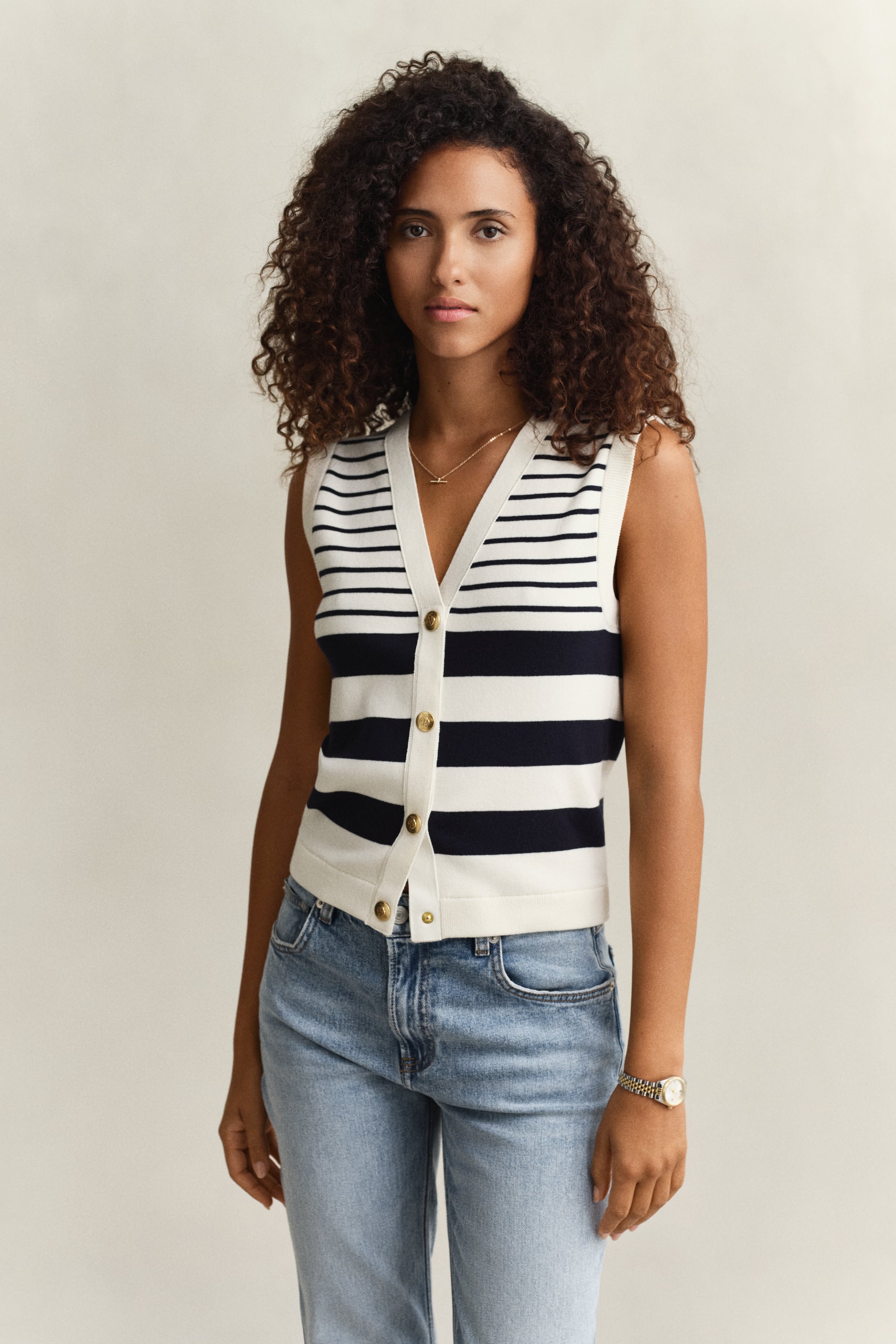 Gant Striped Knit Vest In White