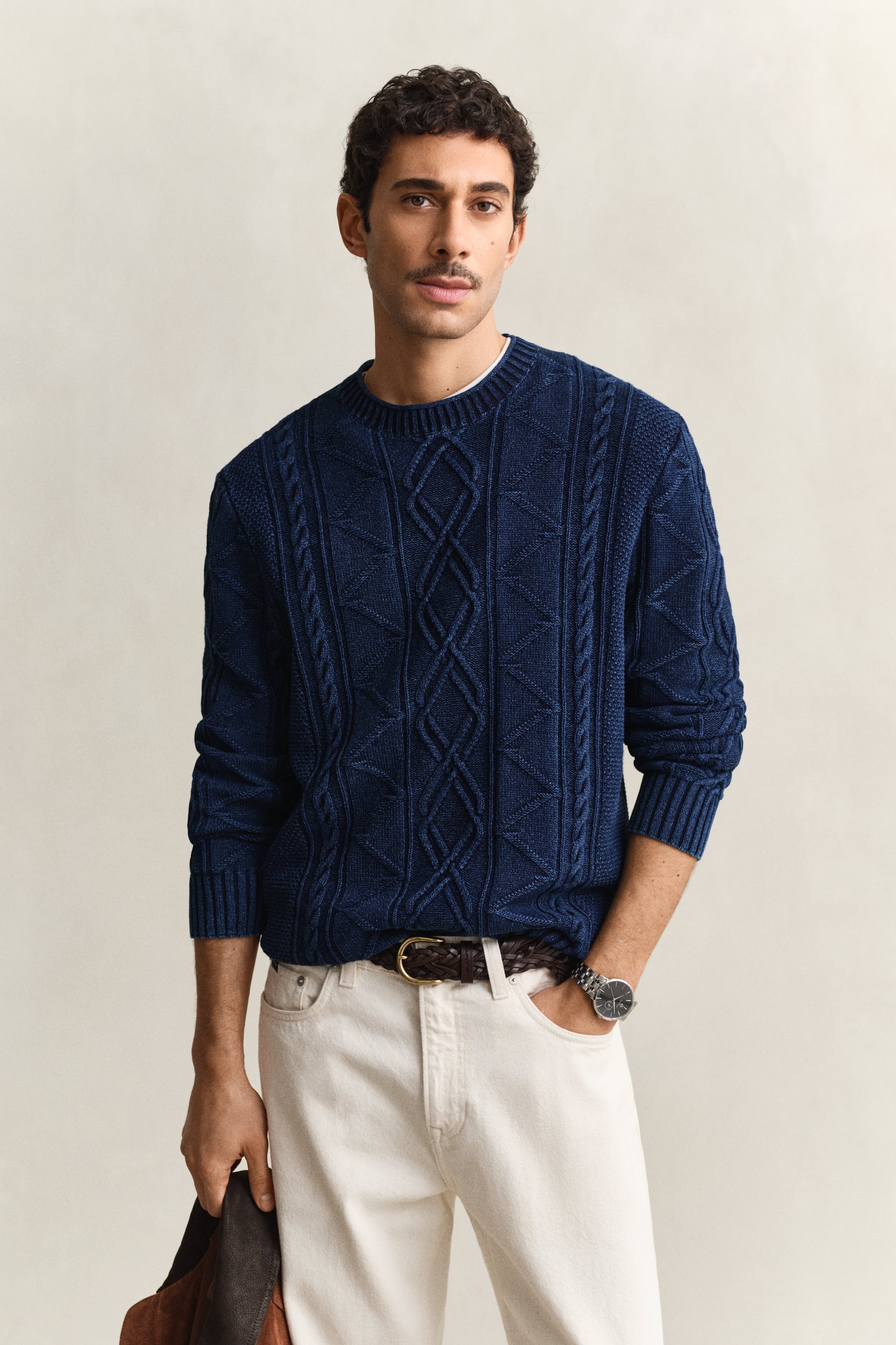 Gant Men's Navy Indigo Cable Knit Sweater (Xxxl) Rich