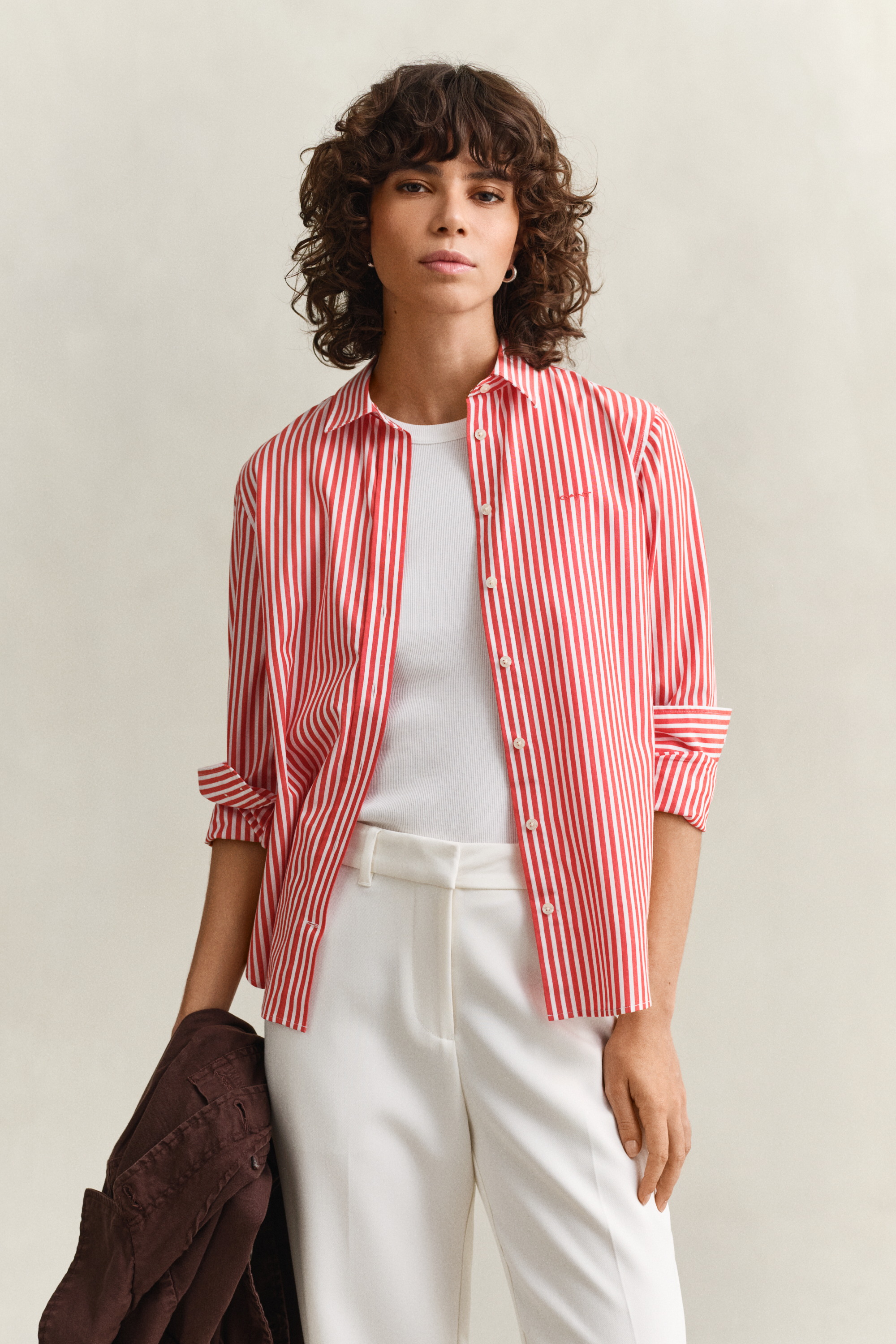 Gant Women's Perfect Red Regular Fit Classic Striped Poplin Shirt (38)