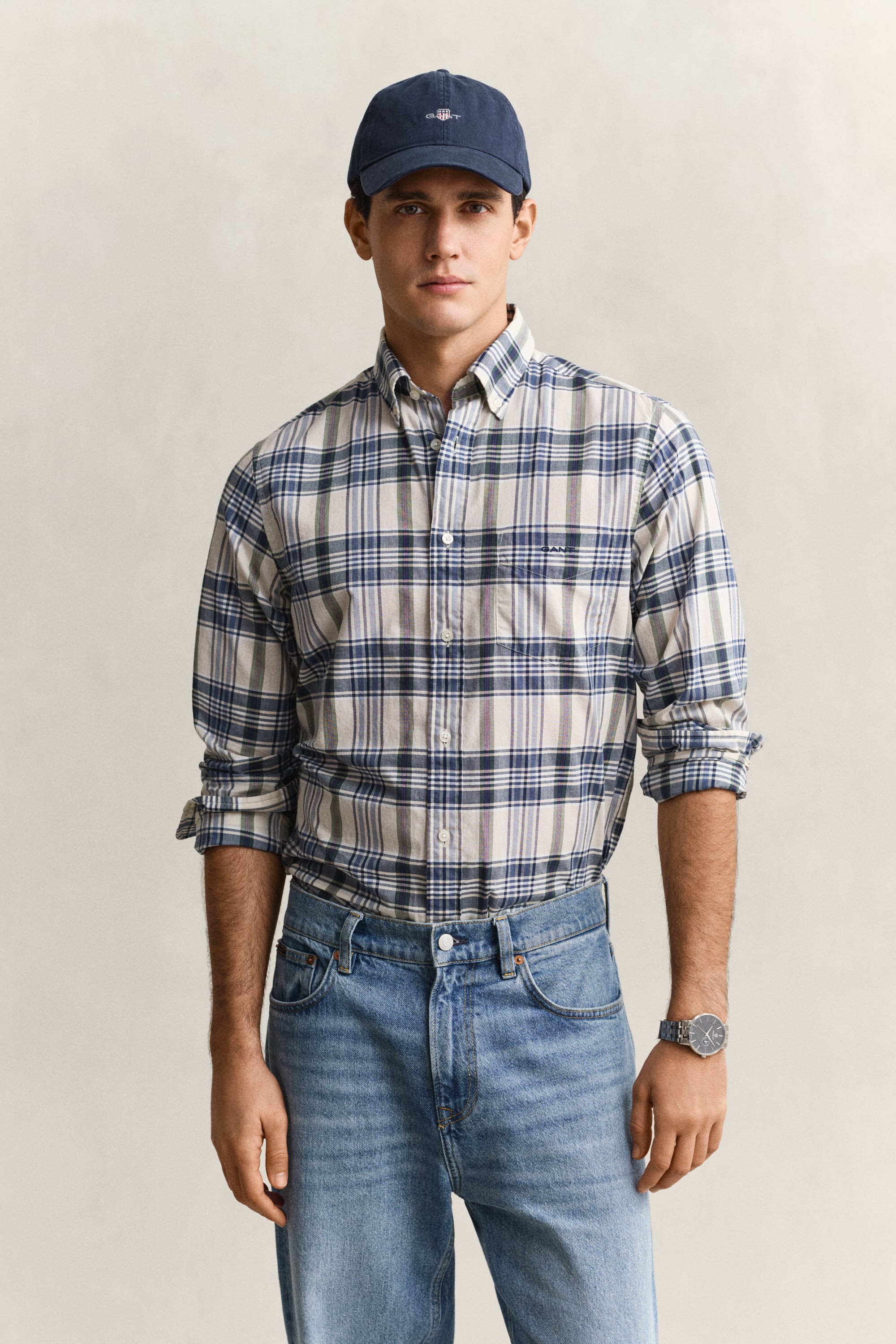 Gant Men's Faded Denim Madras Checked Shirt (Xl)