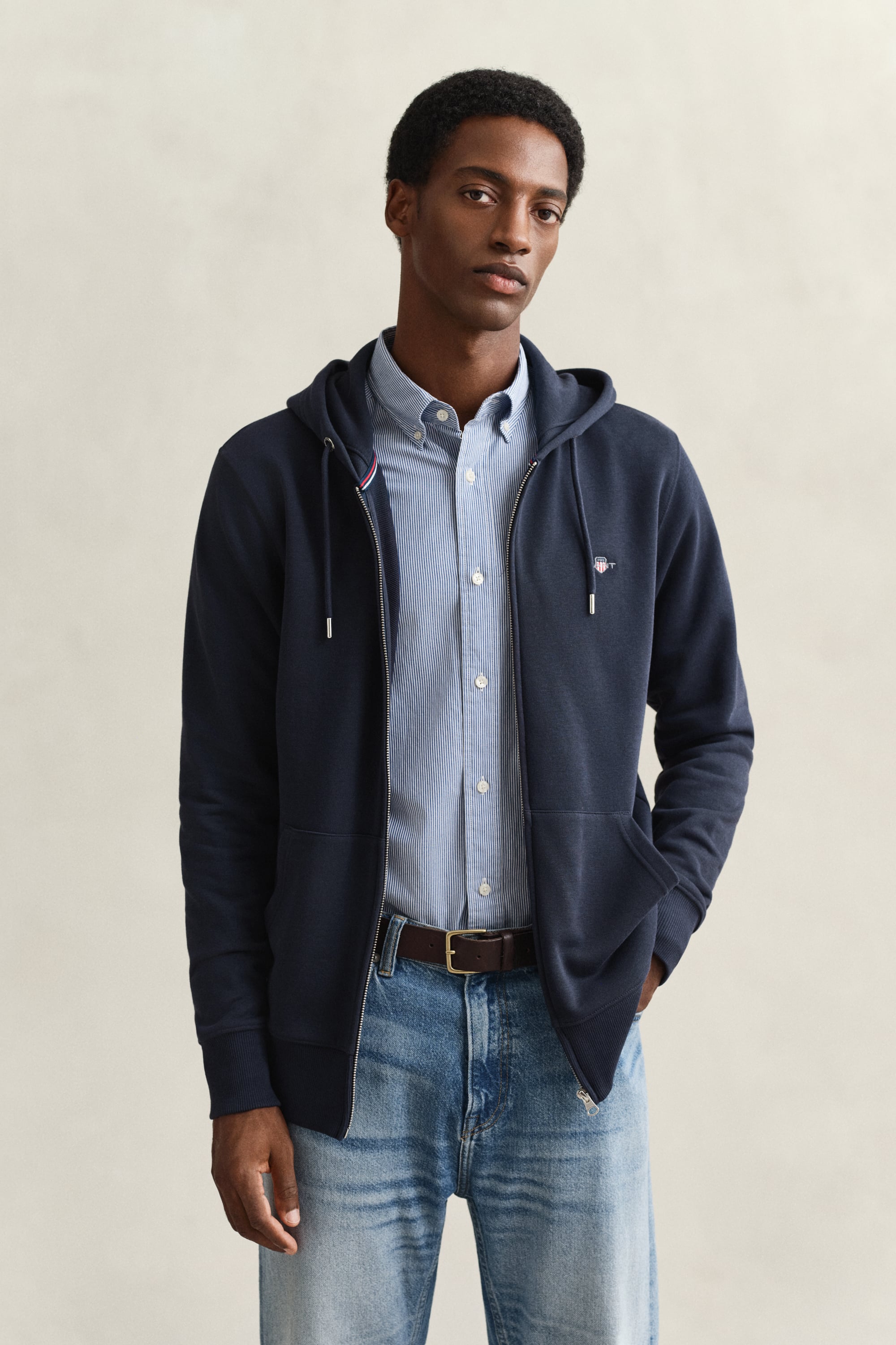 Gant Men's Navy Shield Zip Hoodie (Xl) Evening Blue