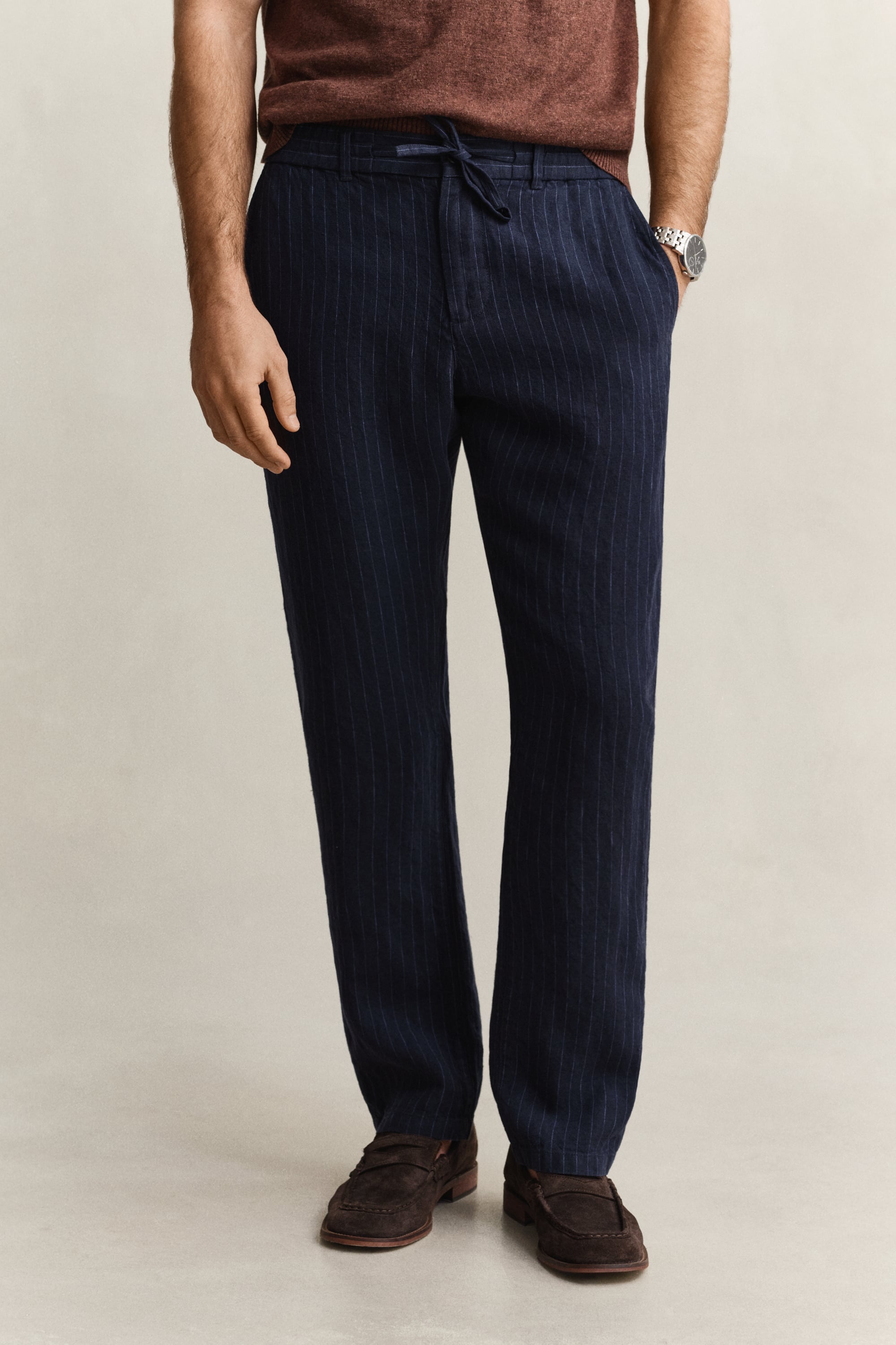 Gant Men's Navy Striped Linen Pants (L) Evening Blue