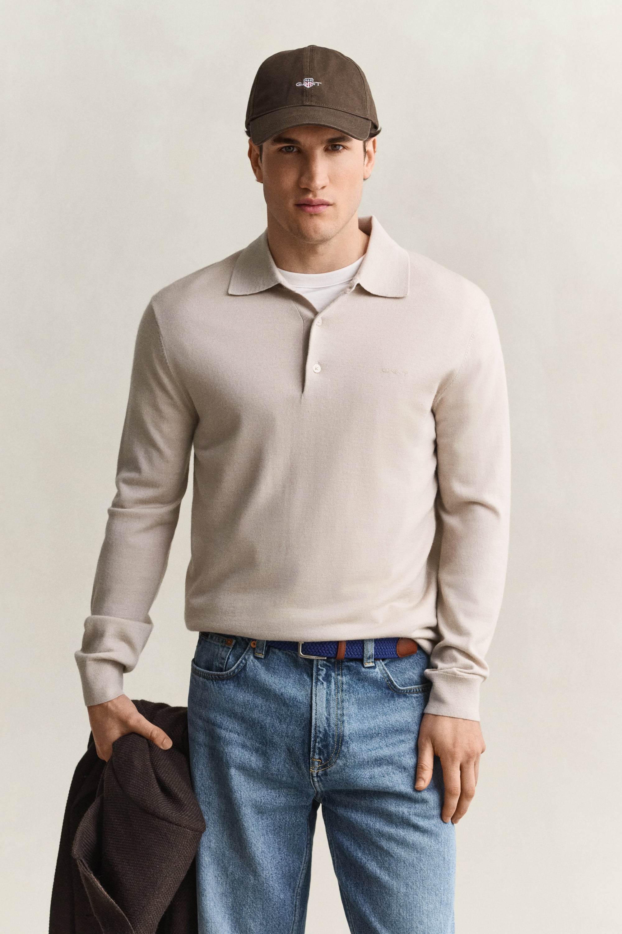 Gant Men's Clay Beige Extra Fine Merino Wool Polo Sweater (Xxl)