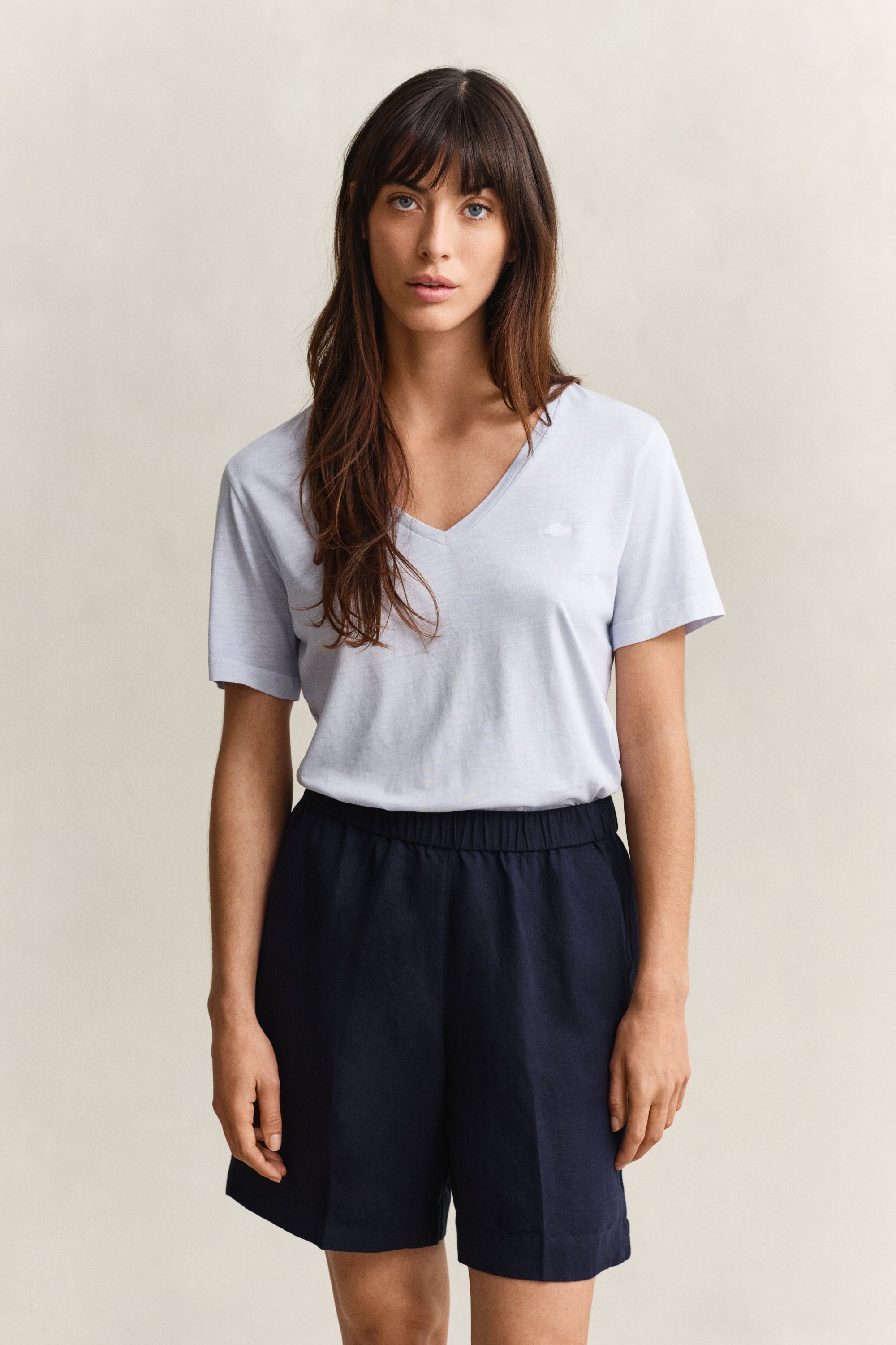 Gant Women's Light Blue Washed Shield V-Neck T-Shirt (M)