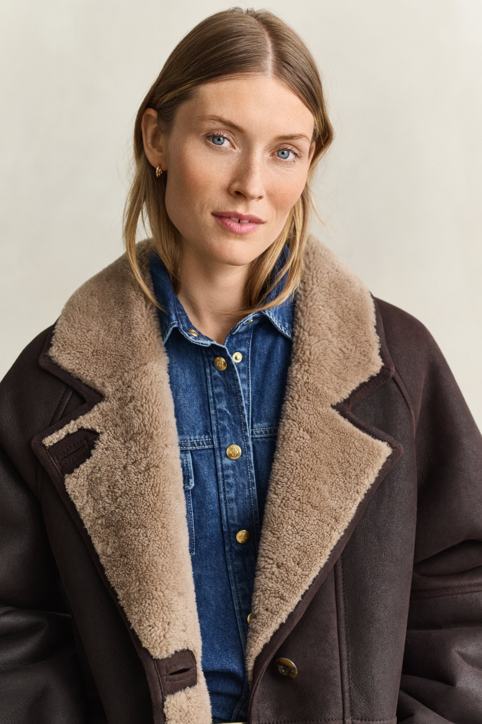 Gant Shearling Jacket In Deep Brown
