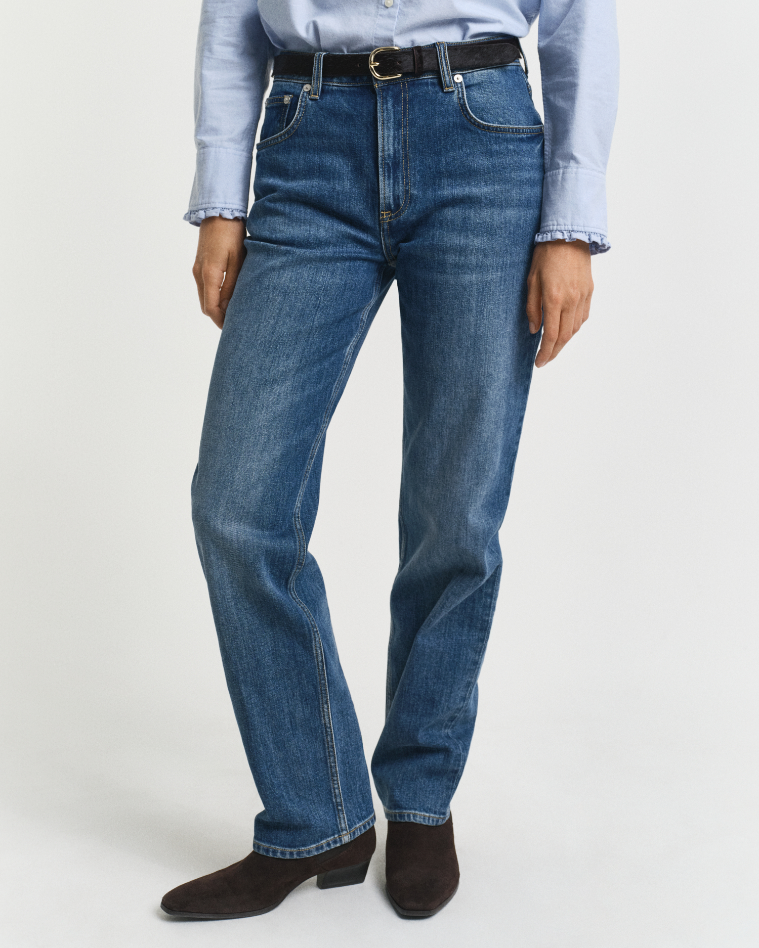 Gant Women's Blue Straight Leg Stretch Jeans (32/32) Mid Broken In