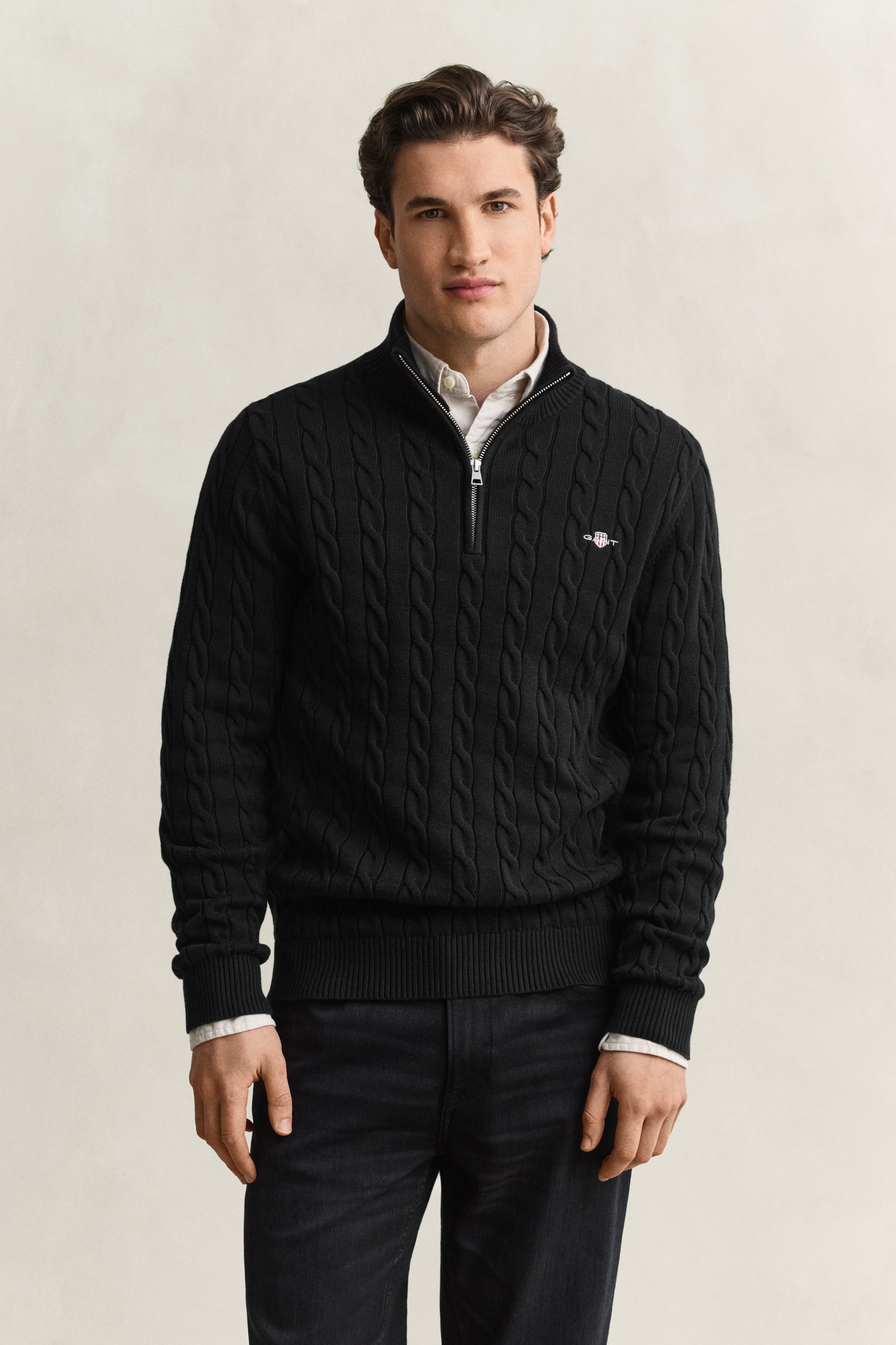 Gant Men's Black Cotton Cable Knit Half-Zip Sweater (Xxxl)