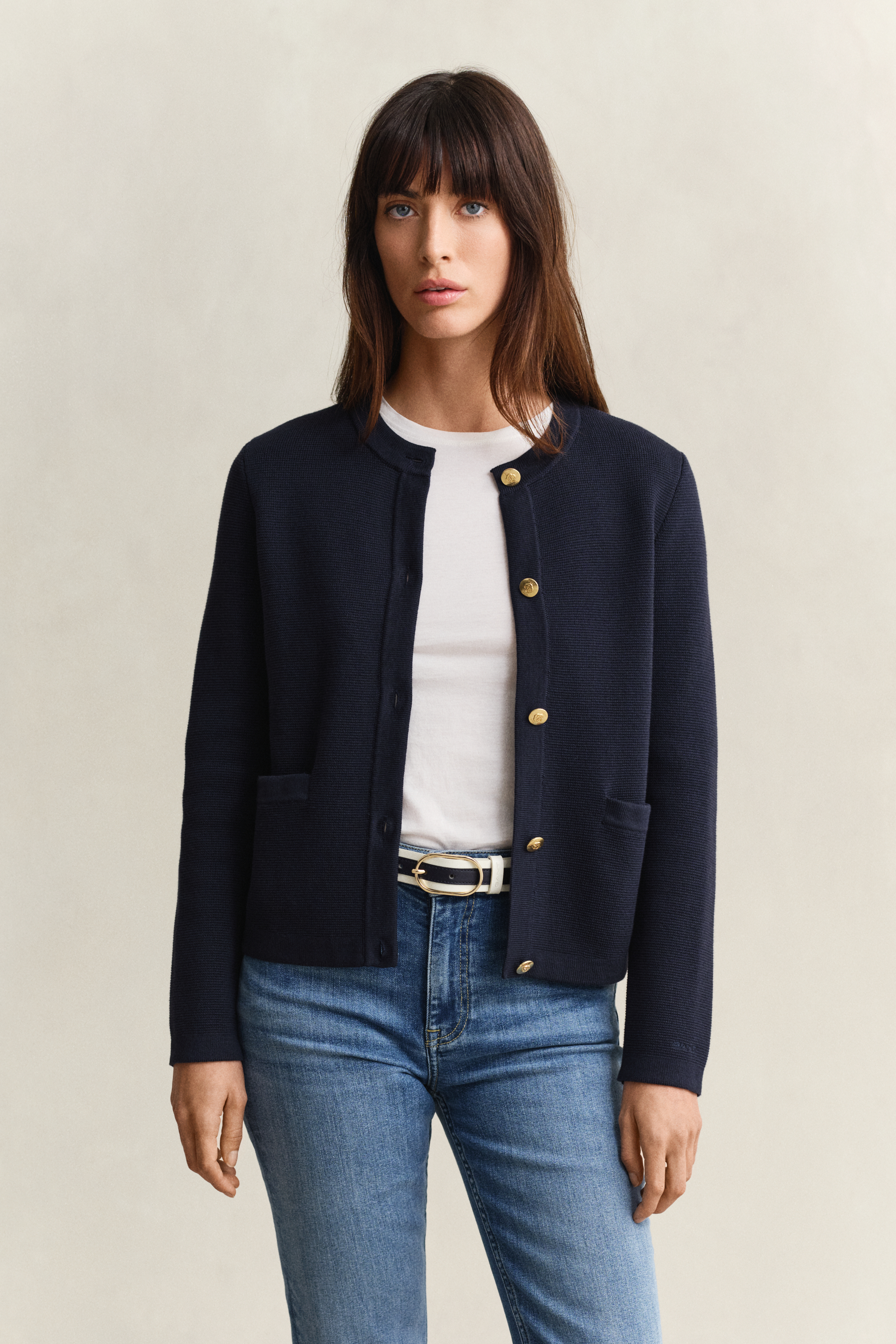 Gant Women's Navy Knitted Cotton Jacket (Xl) Evening Blue