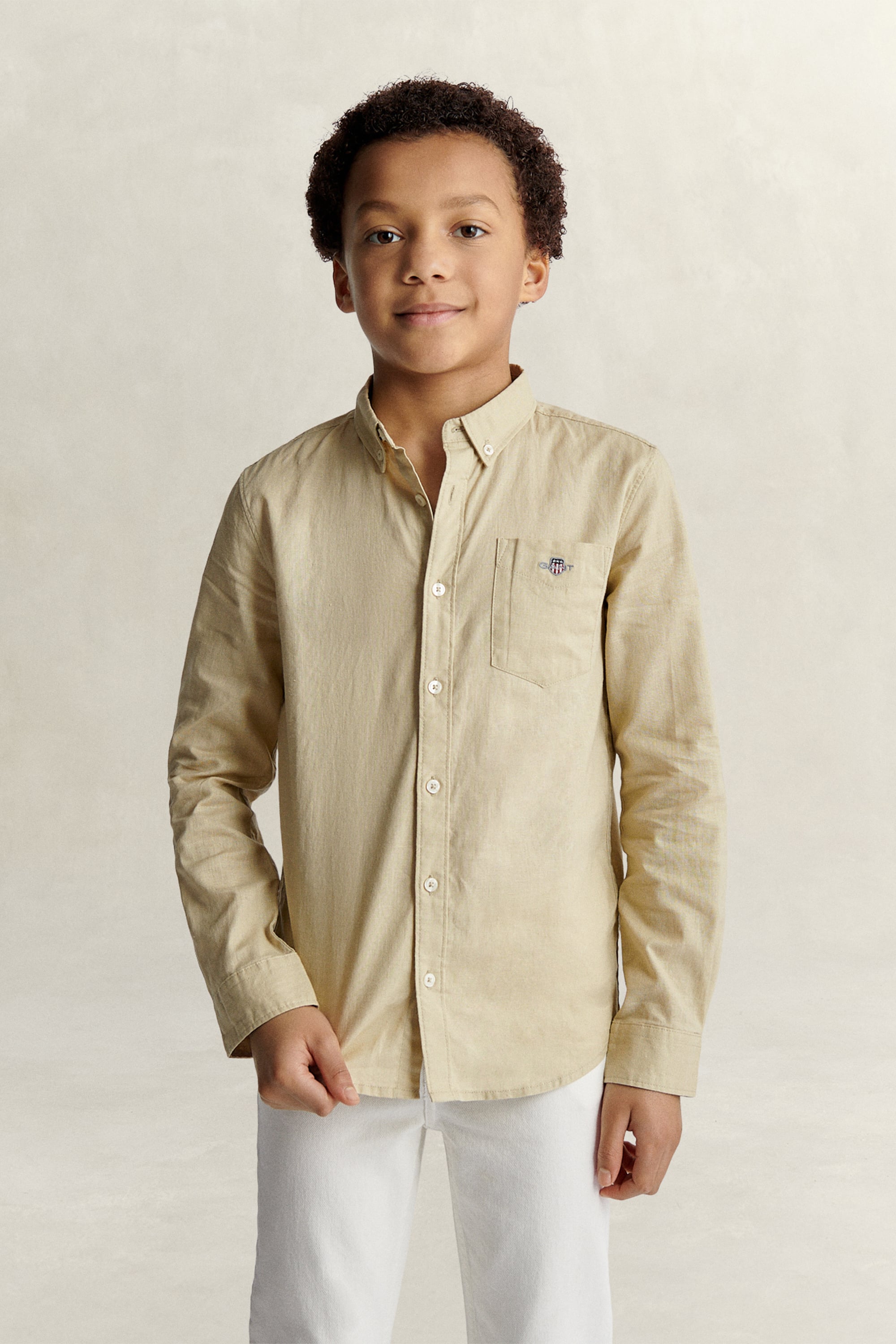 Gant Men's Oat Beige Teens Teen Boys Linen Blend Shirt (134/140)