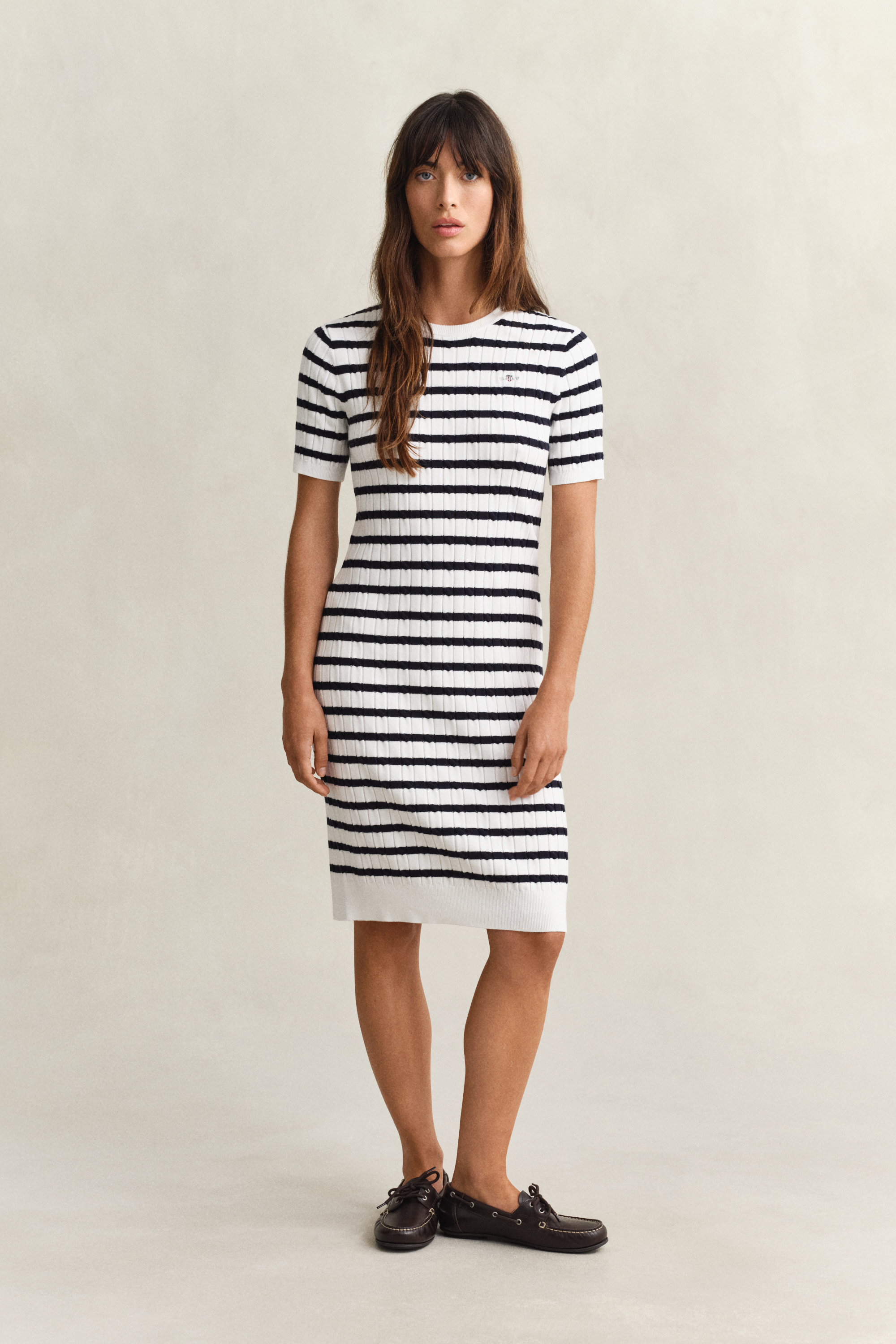 Gant Women's Off White Cotton Cable Knit Dress (Xs) Eggshell