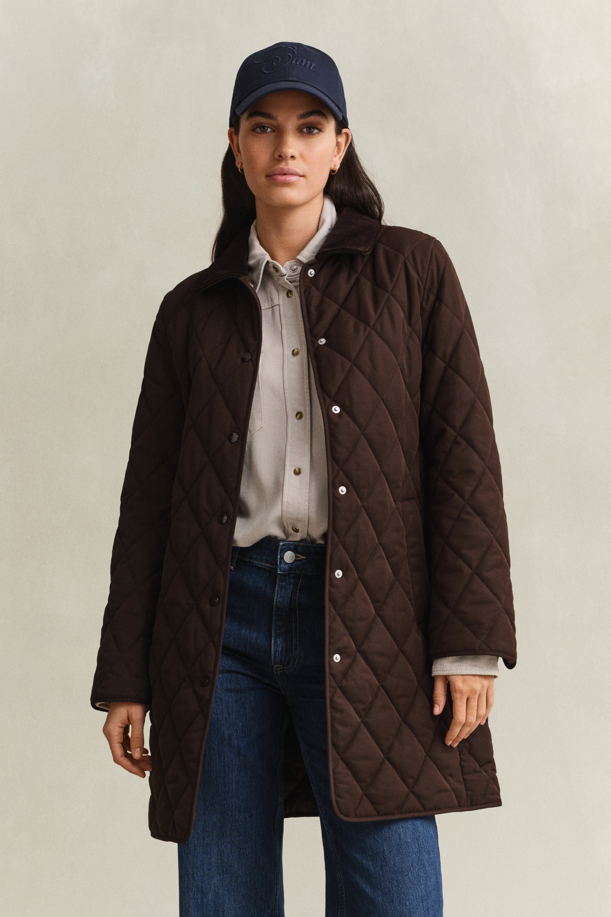 Gant Women's Brown Fitted Quilted Coat (Xxl) Deep