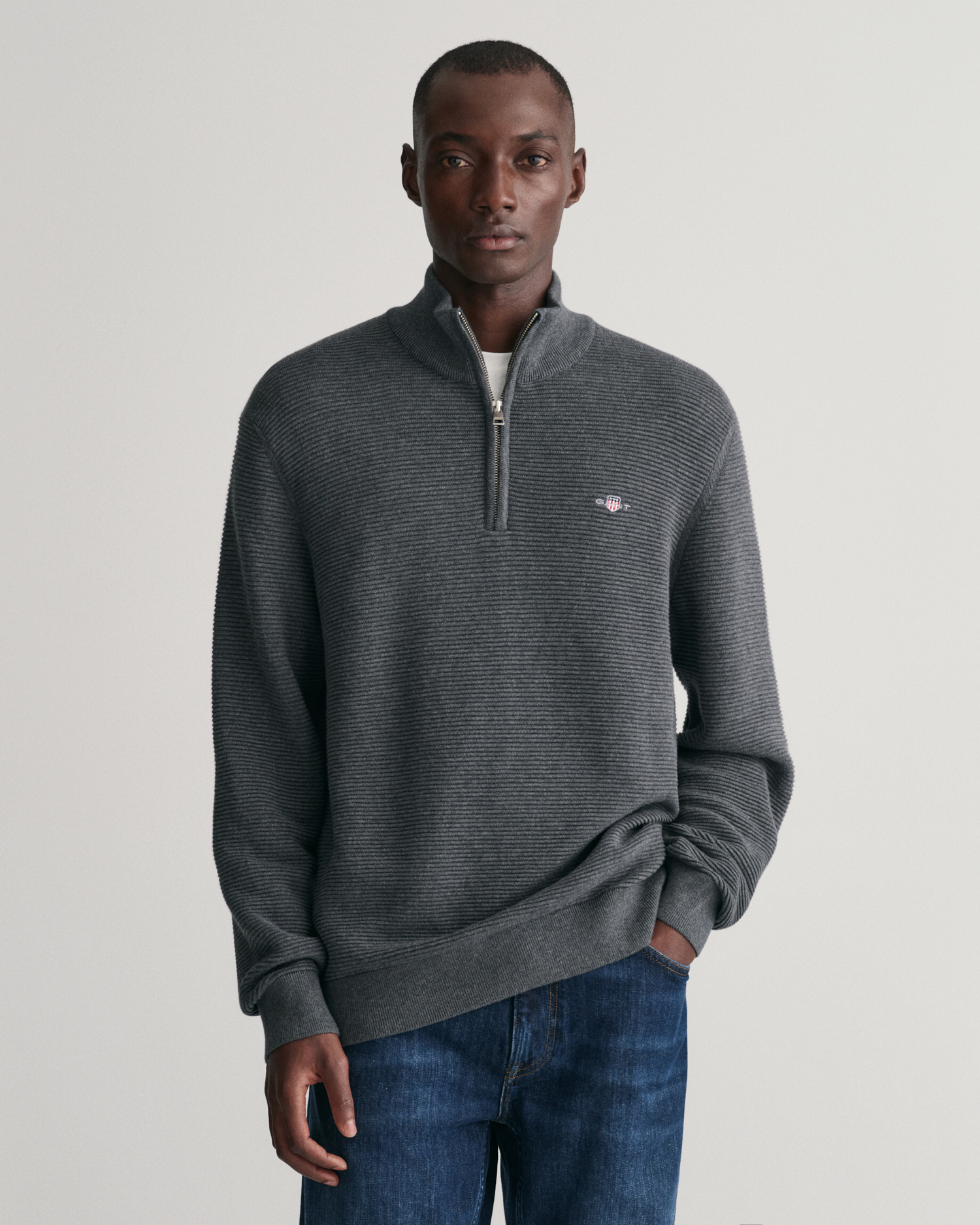Textured Cotton Half-Zip Sweater - GANT
