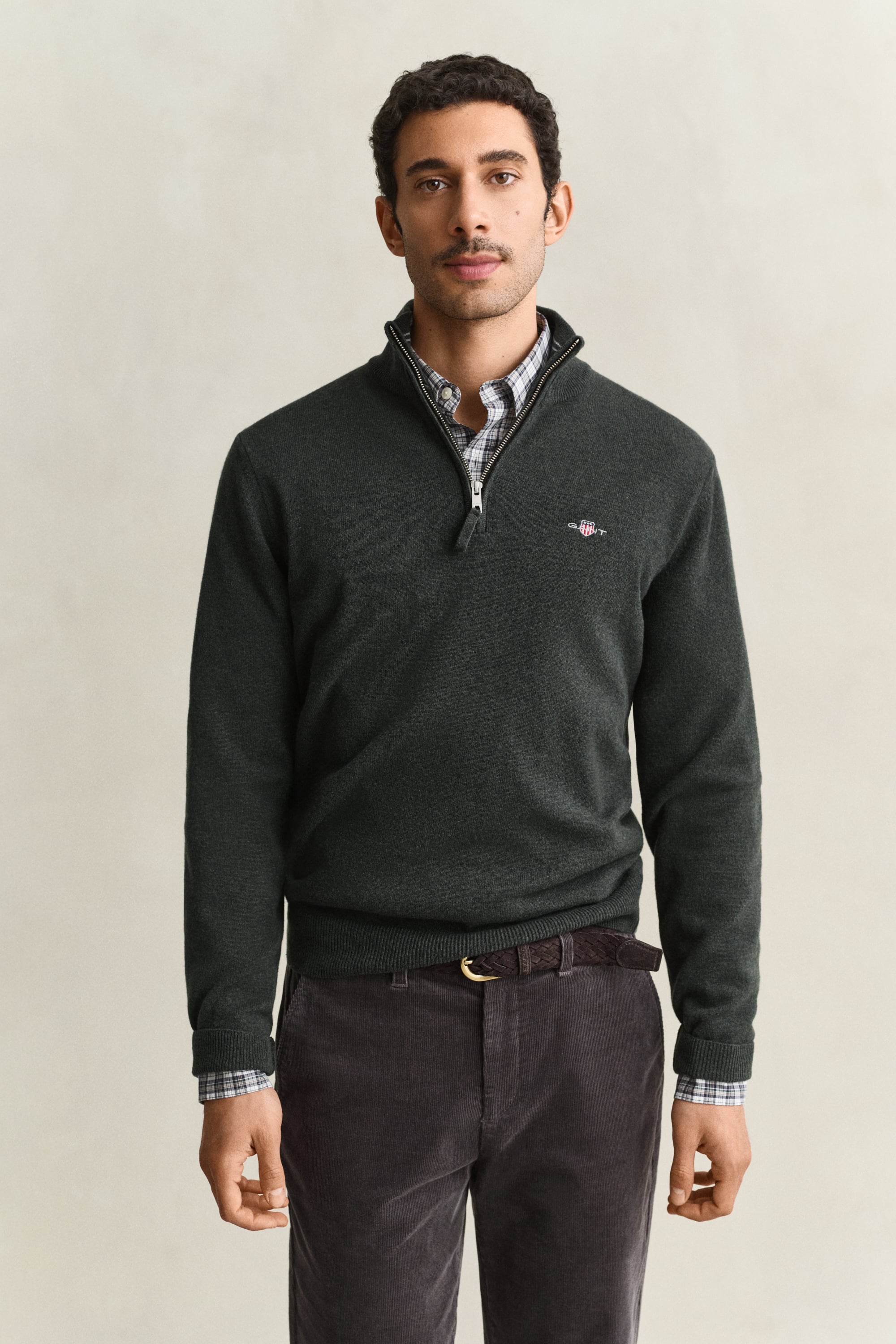 Gant Men's Black Superfine Lambswool Half Zip Dark Moss Green - Size 40 - Image 3