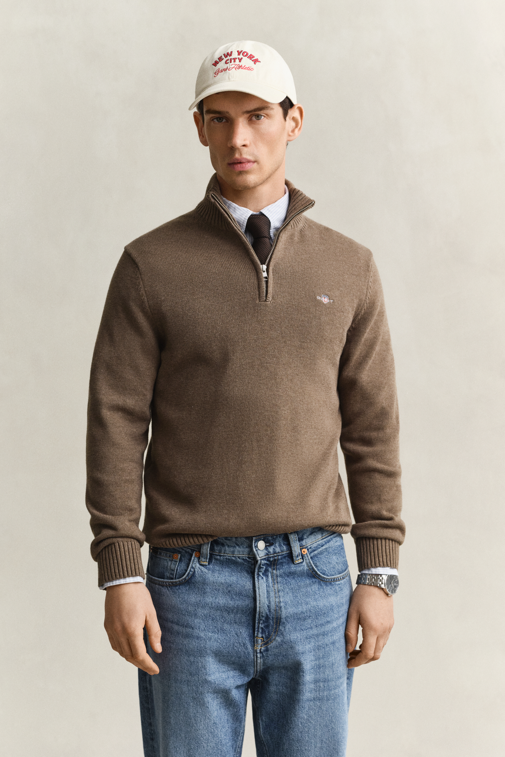 Gant Men's Dk Hazelnut Melange Casual Cotton Half-Zip Sweater (Xl)