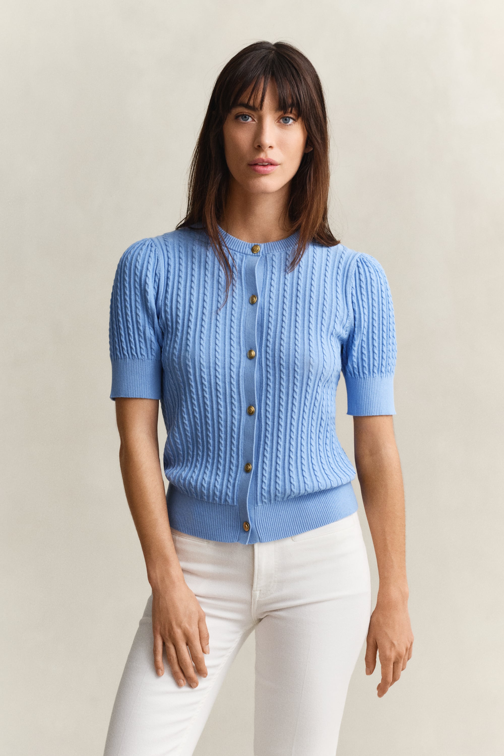 Gant Women's Hydrangea Blue Cotton Cable Knit Cardigan (Xs)
