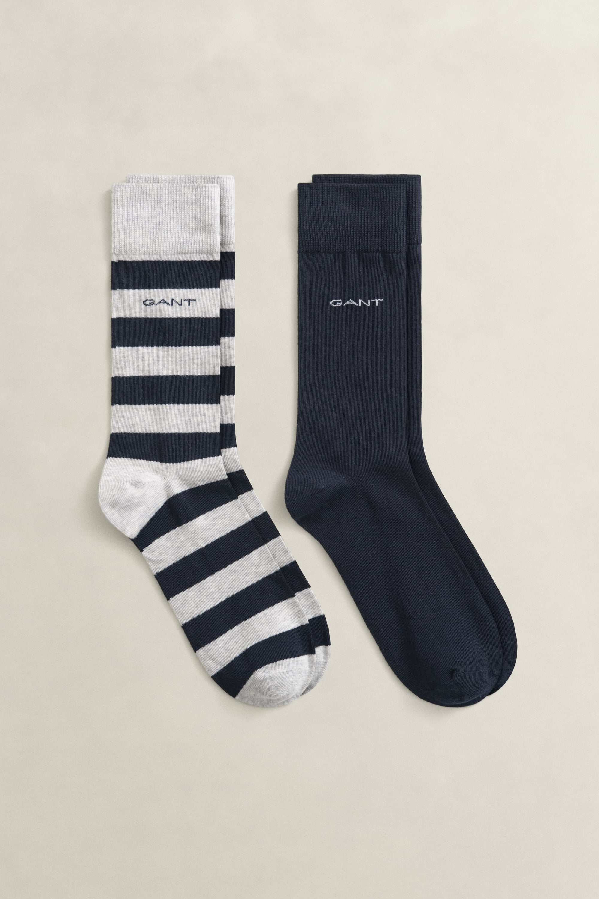 Gant 2-pack Barstripe & Solid Socks In Gray