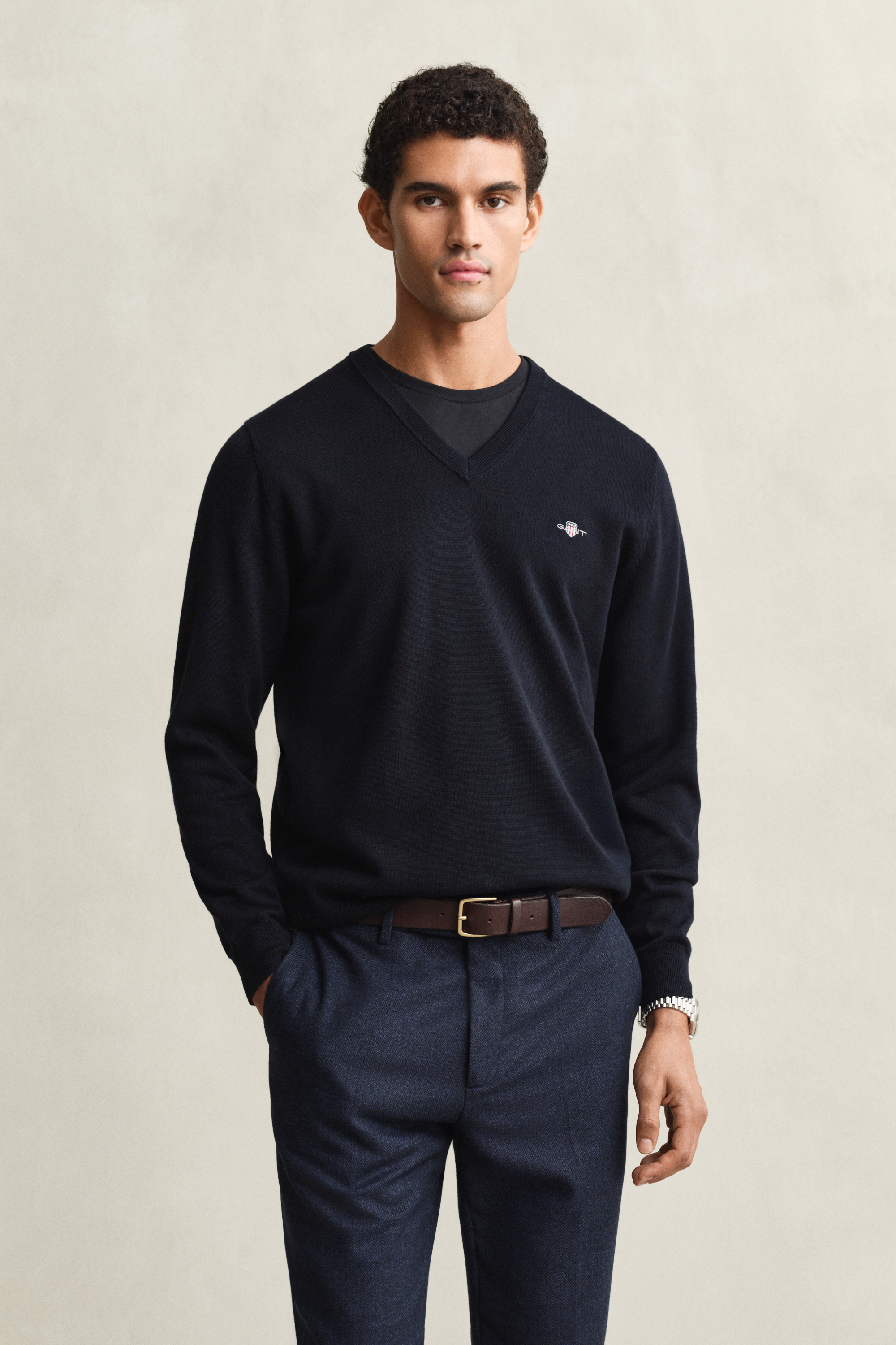 Gant Men's Navy Classic Cotton V-Neck Sweater (Xxxl) Evening Blue