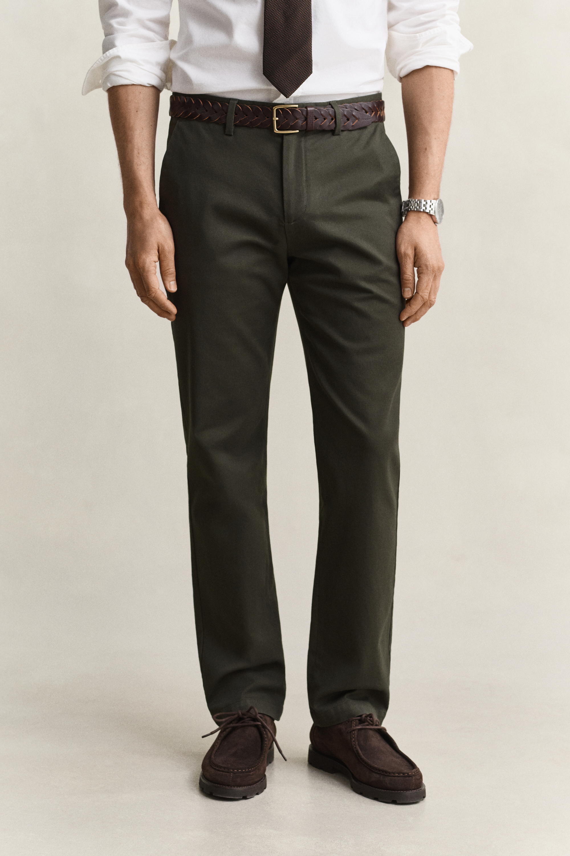 Gant Men's Green Regular Fit Smart Chinos (33/32) Dark Moss