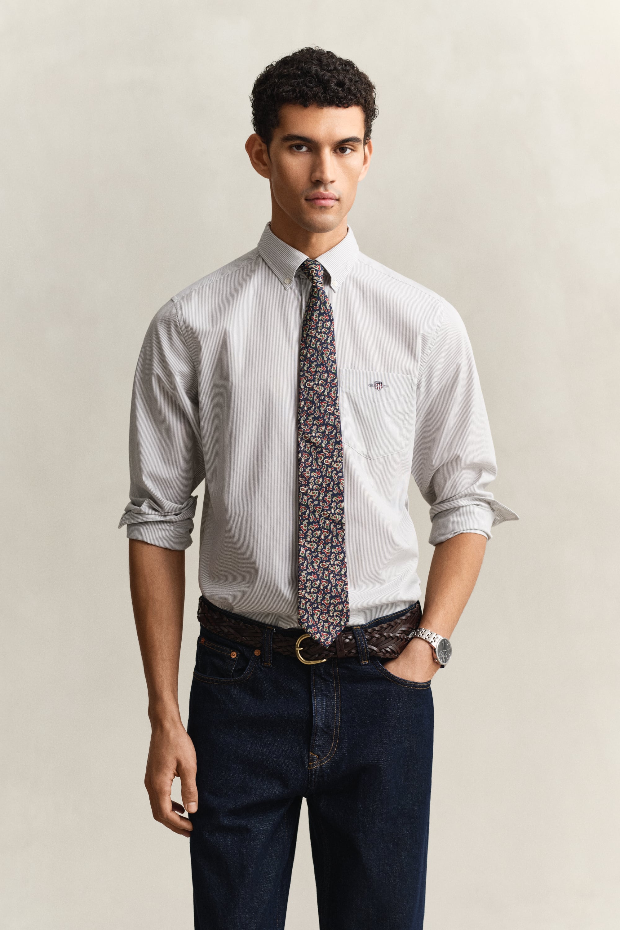 Gant Men's Pewter Grey Banker Stripe Classic Poplin Shirt (Xxl)