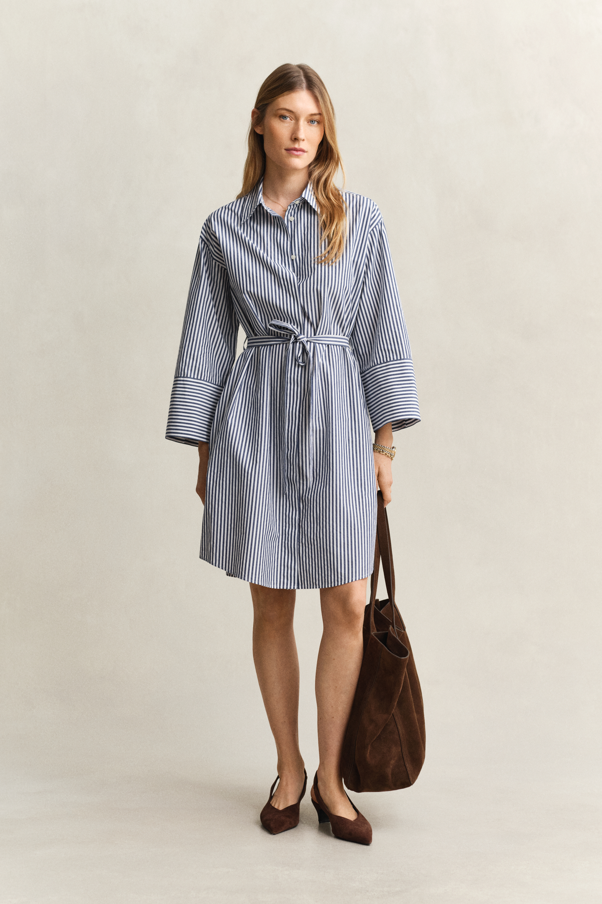 Gant Women's Navy Striped Poplin Shirt Dress (40) Rich