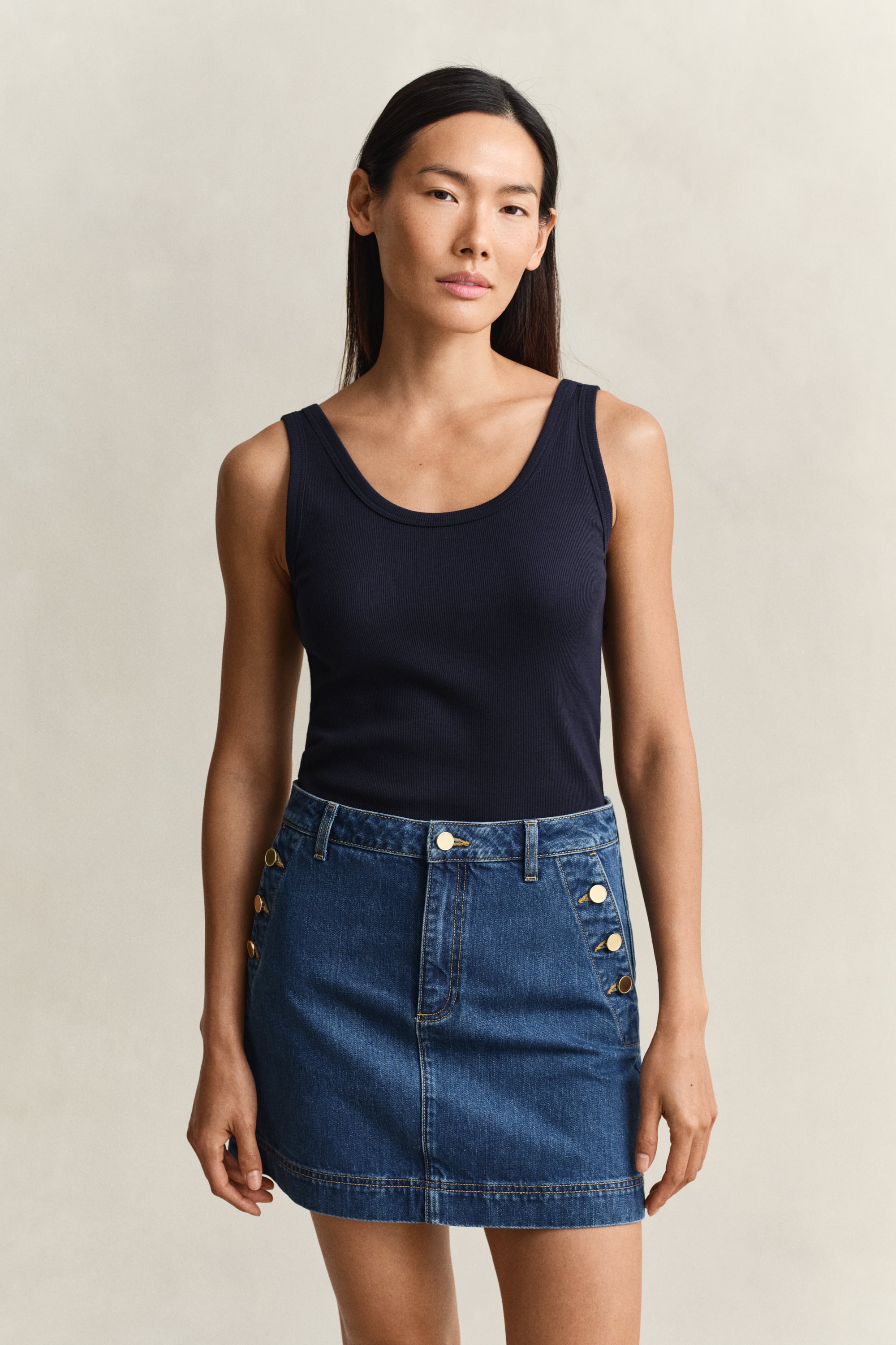 Gant Women's Navy Ribbed Tank Top (Xl) Evening Blue