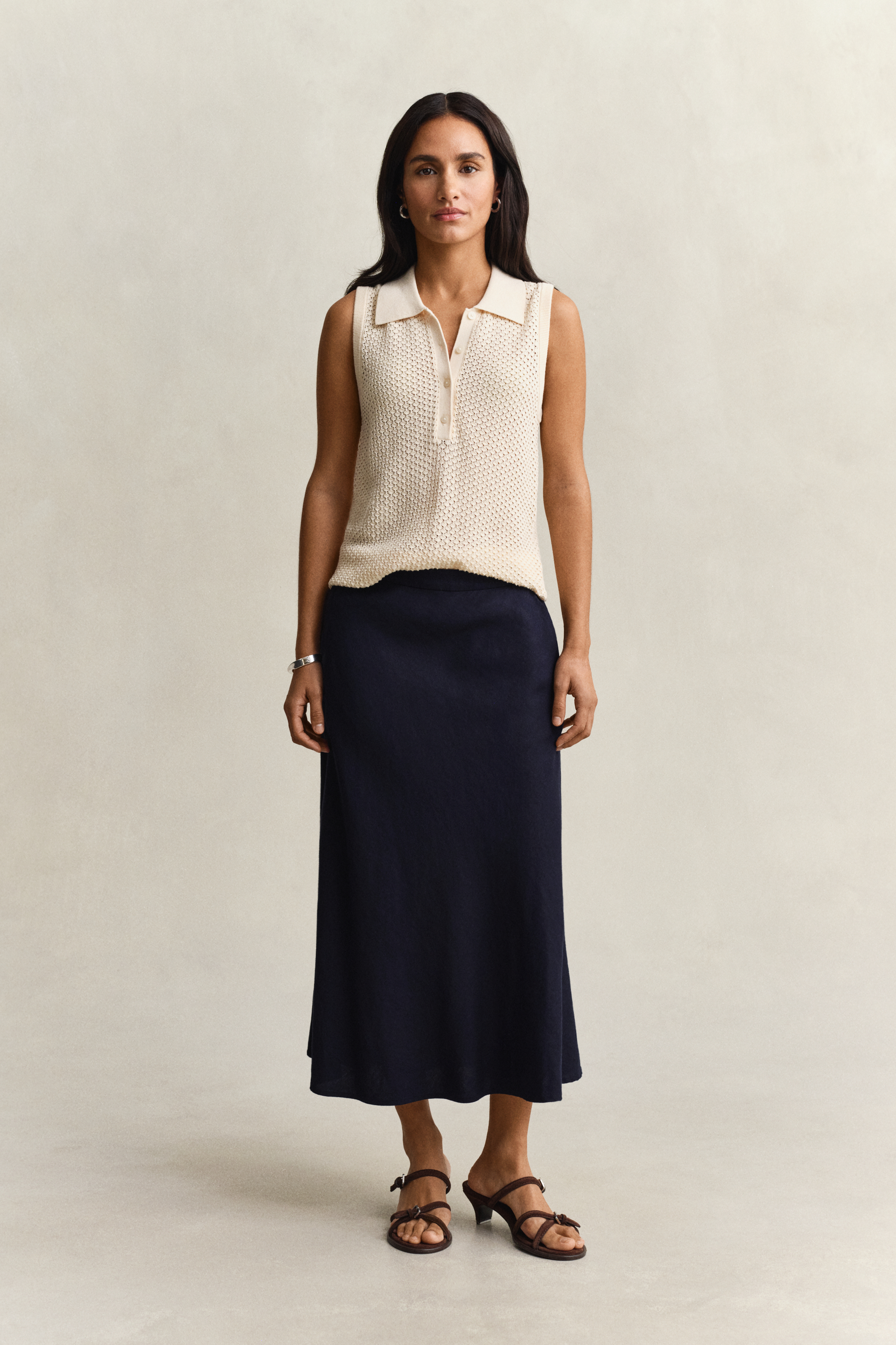 Gant Women's Navy Flared Linen Blend Skirt (36) Evening Blue
