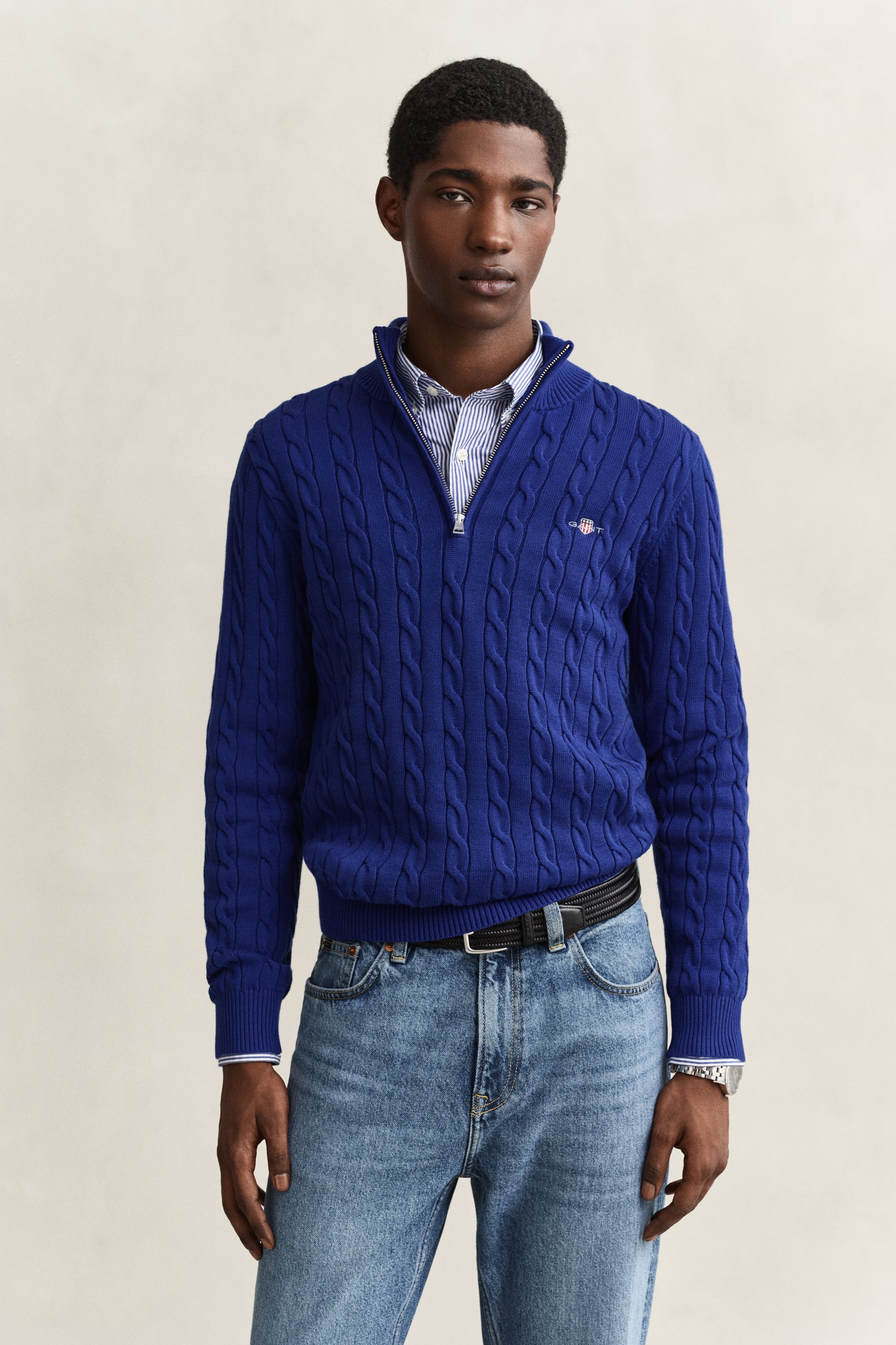 Gant Men's Crisp Blue Cotton Cable Knit Half-Zip Sweater (Xxxl)
