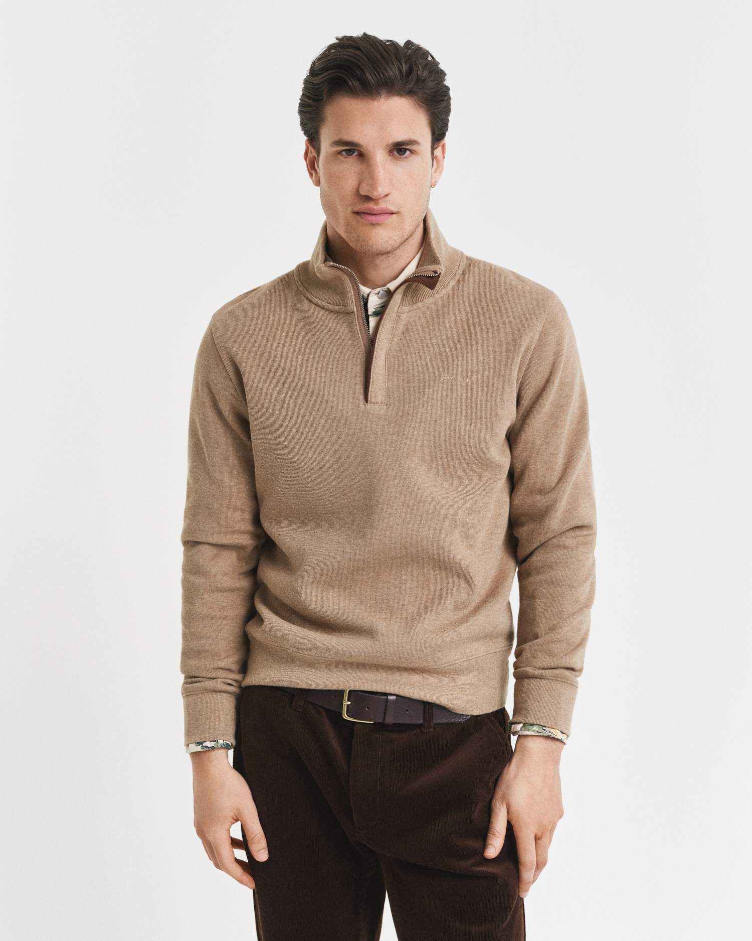 Gant Men's Khaki Sacker Rib Half-Zip Sweatshirt (4Xl) Melange