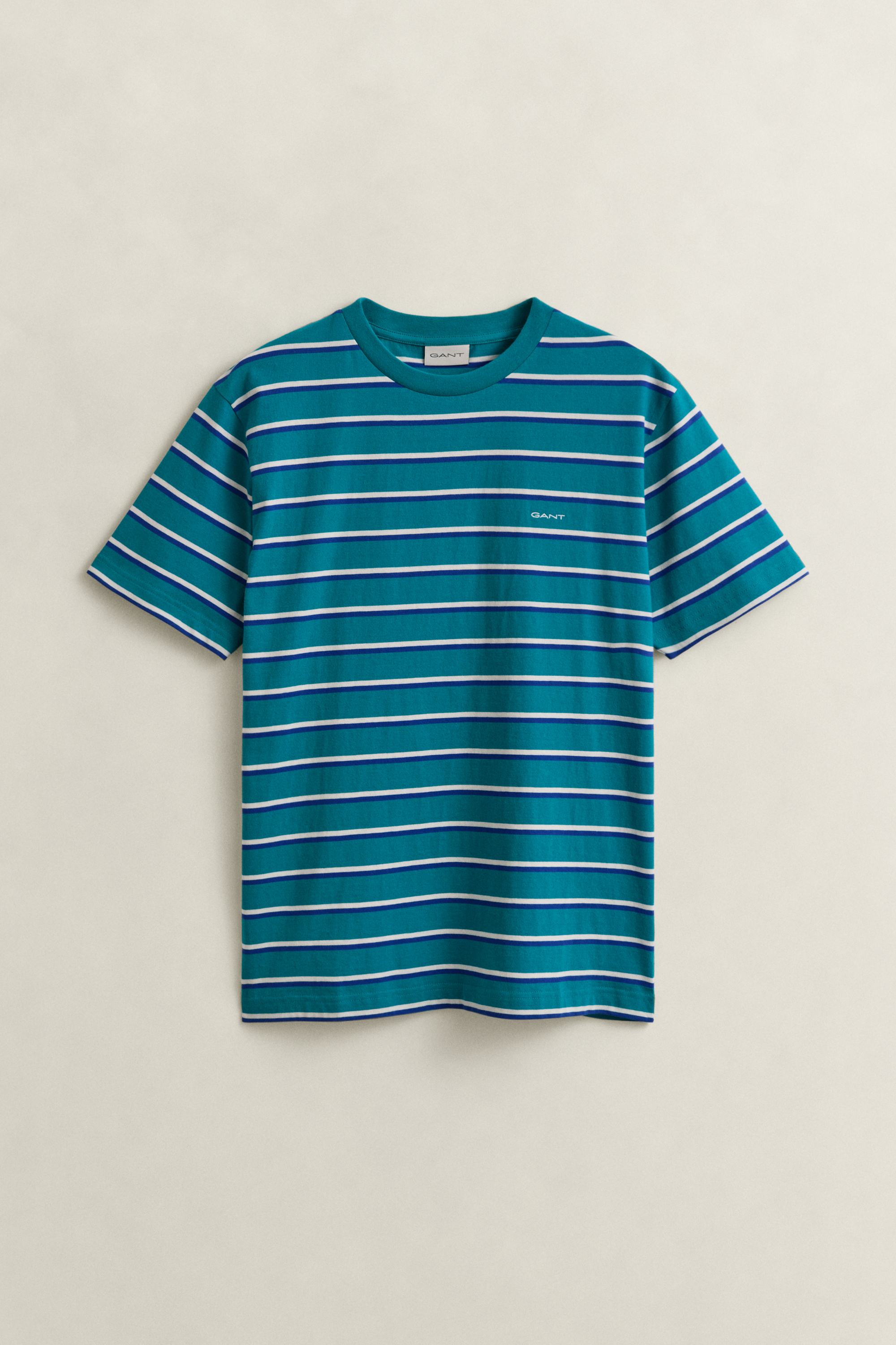 Gant Men's Aqua Blue Multistriped T-Shirt (Xxxl)