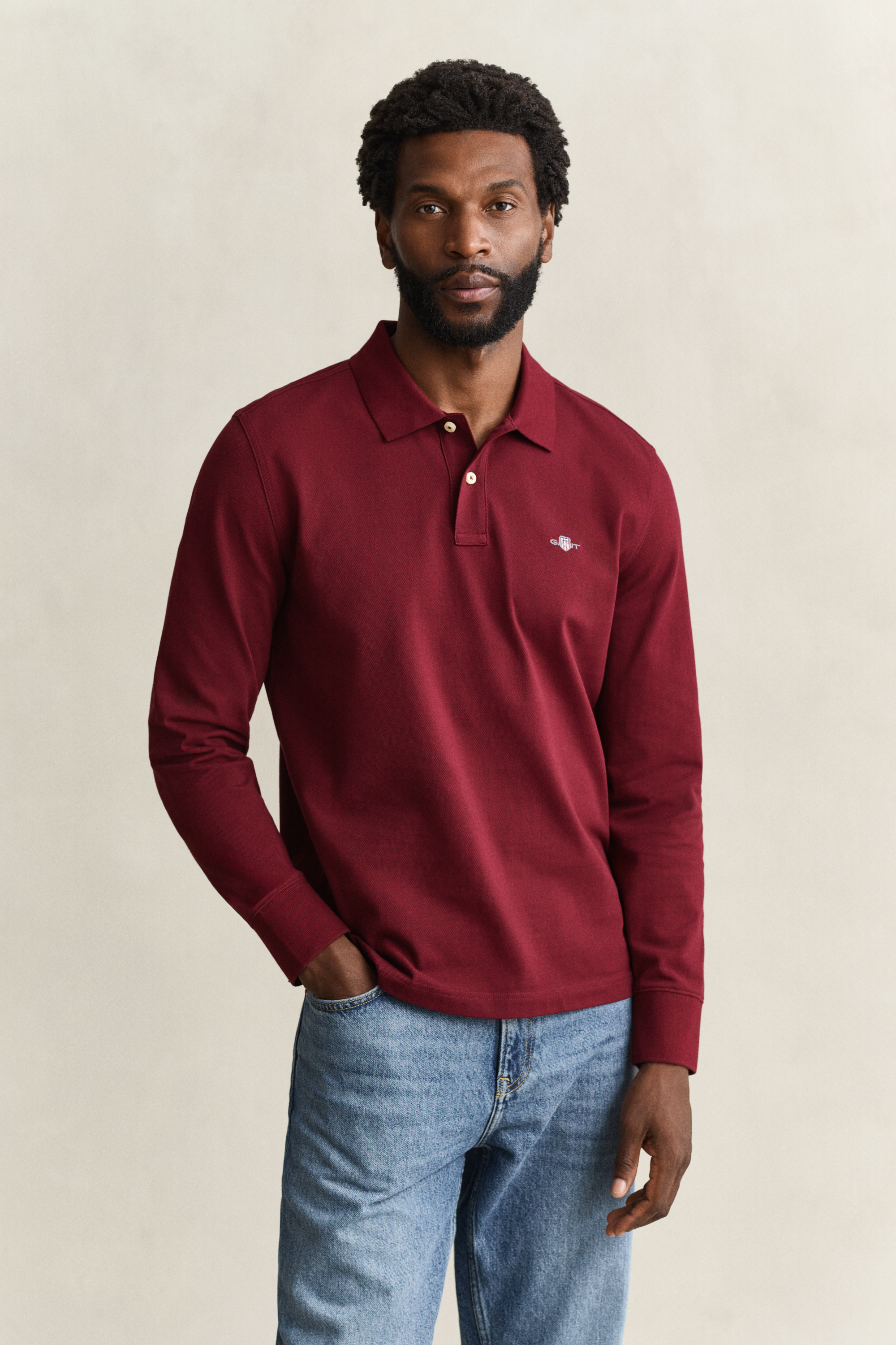 Gant Men's Red Regular Fit Long Sleeve Shield Logo Pique Rugger - 676 Deep Grape Wine - Size 40 - Image 4