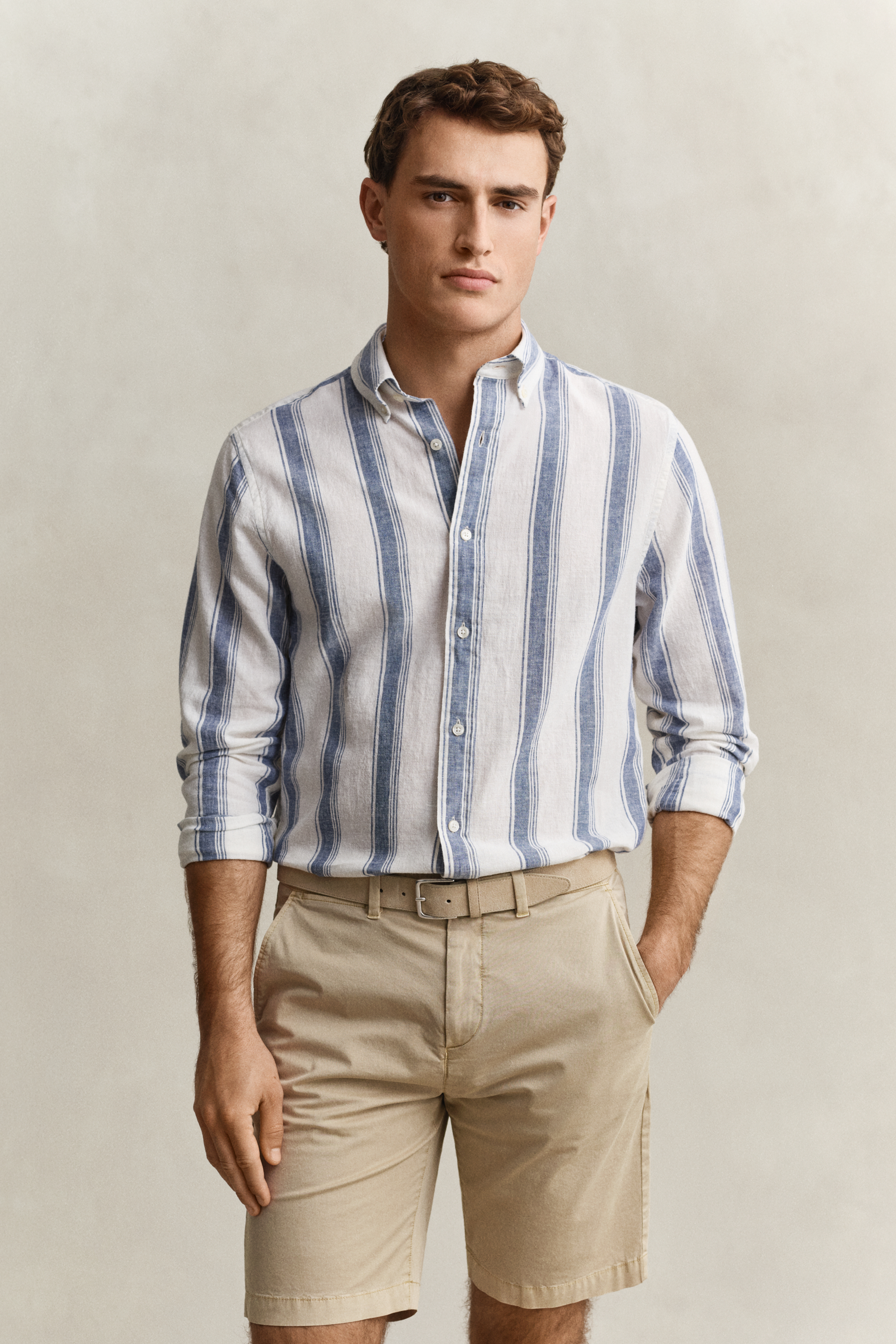 Gant Men's Vintage Blue Striped Linen Blend Shirt (Xl)