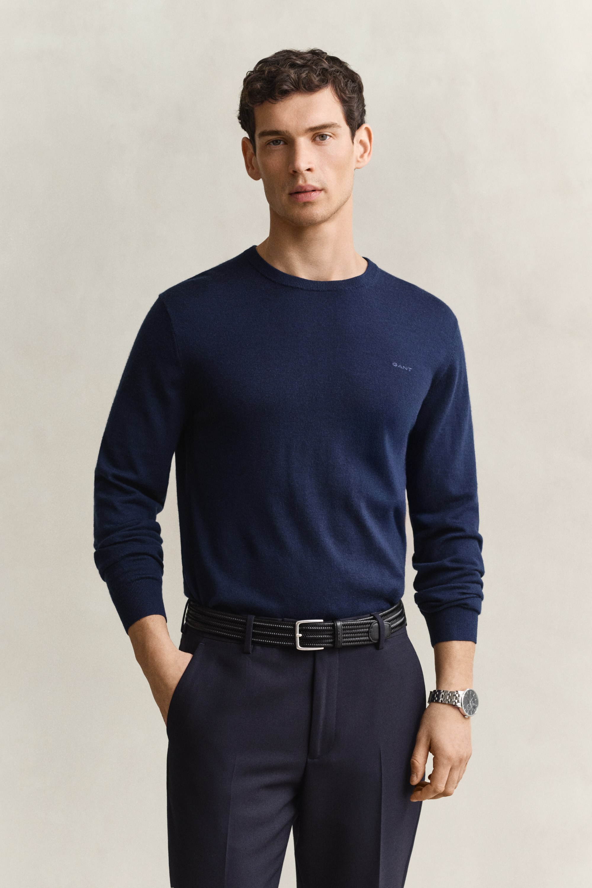Gant Men's Navy Merino Wool Crew Neck Sweater (Xxxl) Marine