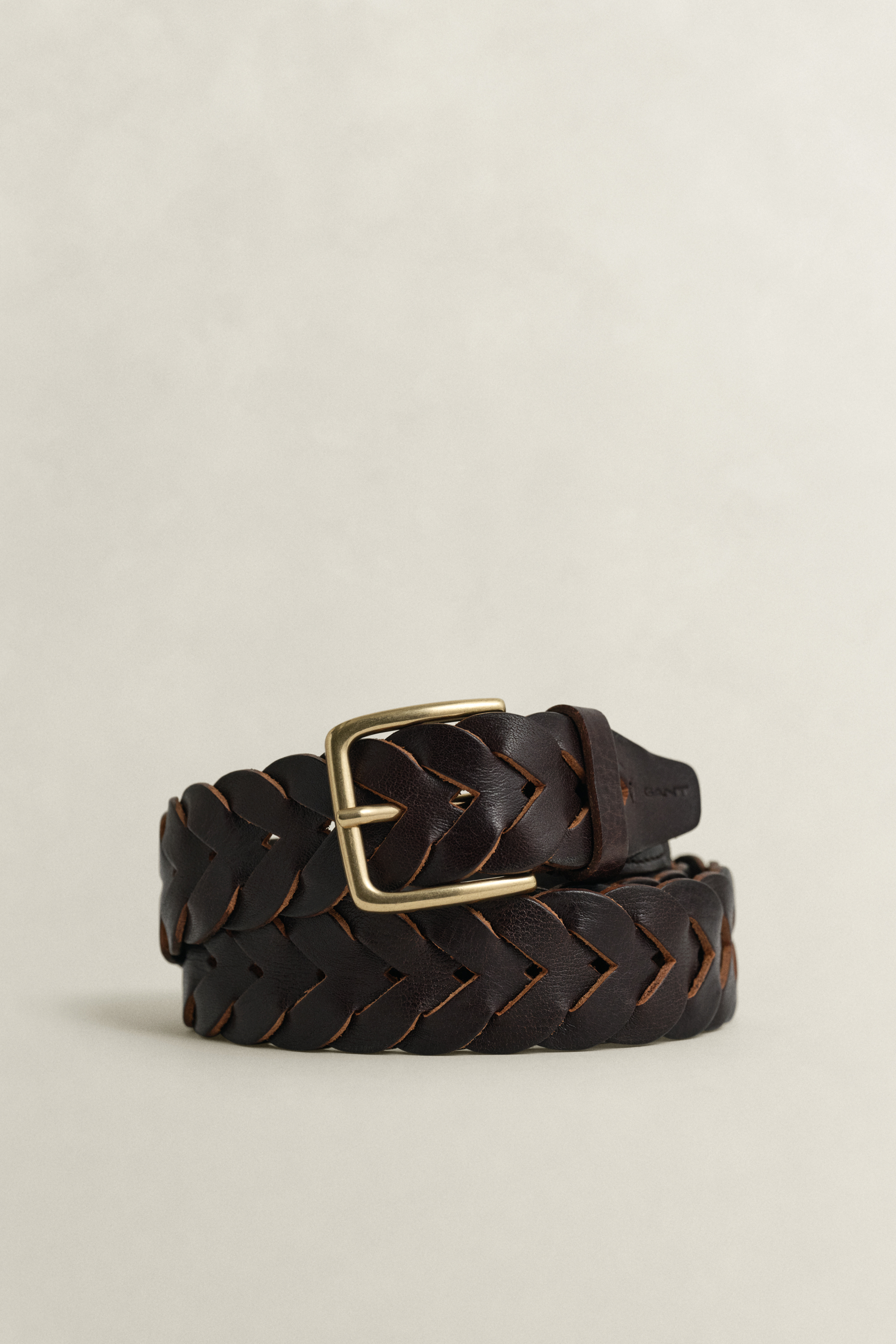 Gant Men's Brown Braided Leather Belt (115/46) Mahogany