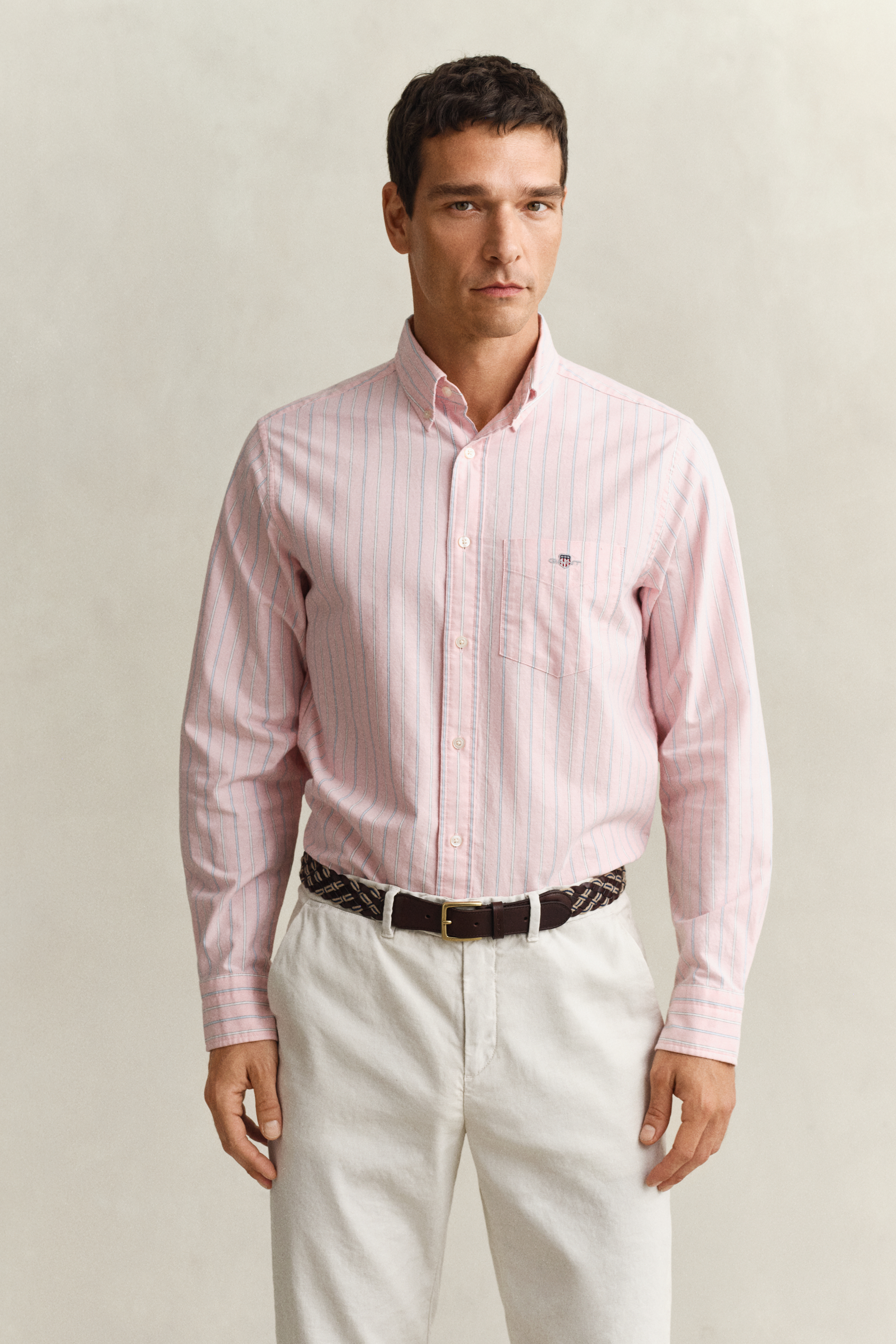 Gant Men's Washed Pink Striped Classic Oxford Shirt (L)
