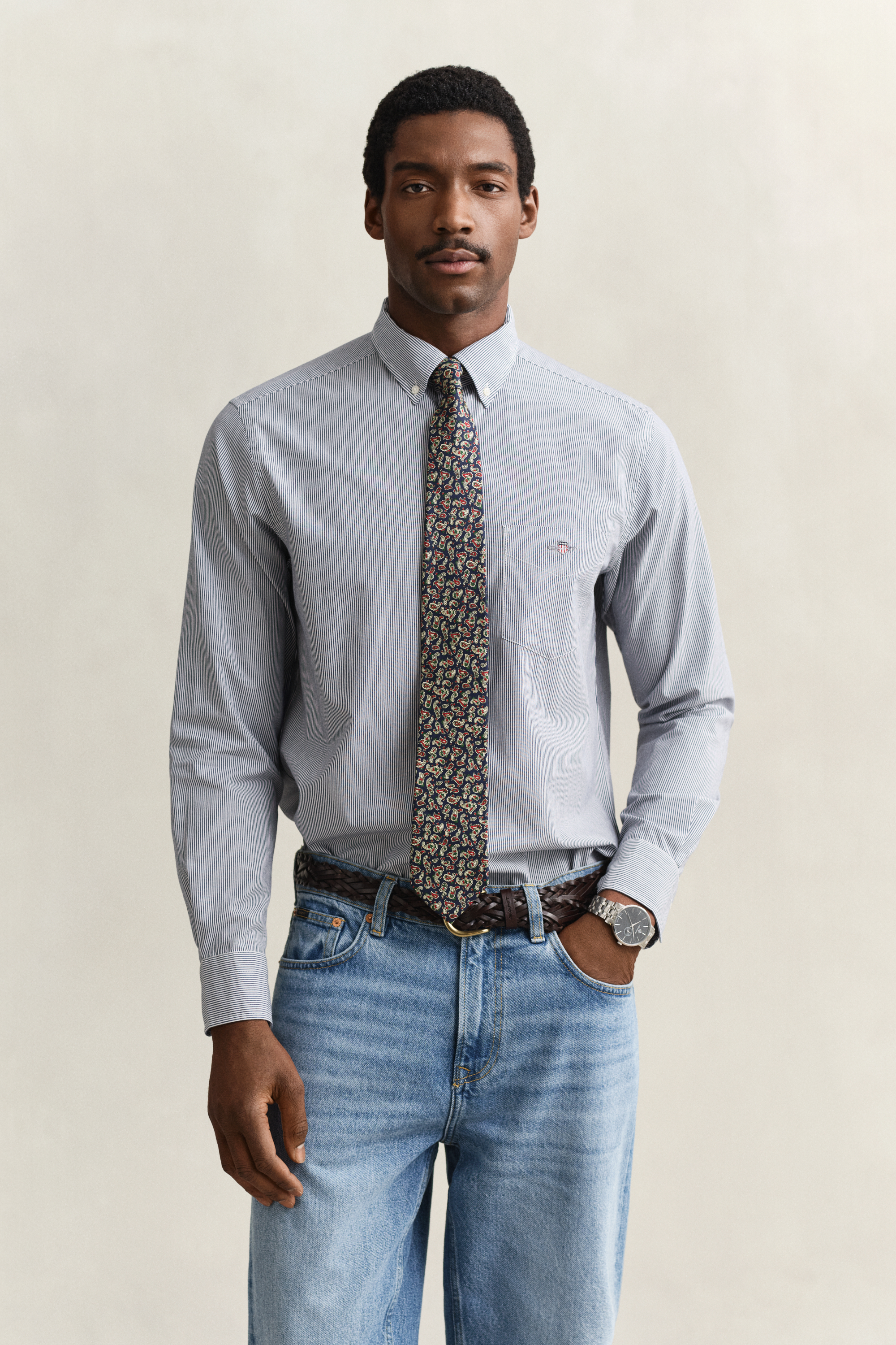 Gant Men's Blue Banker Stripe Classic Poplin Shirt (Xxxl) Persian