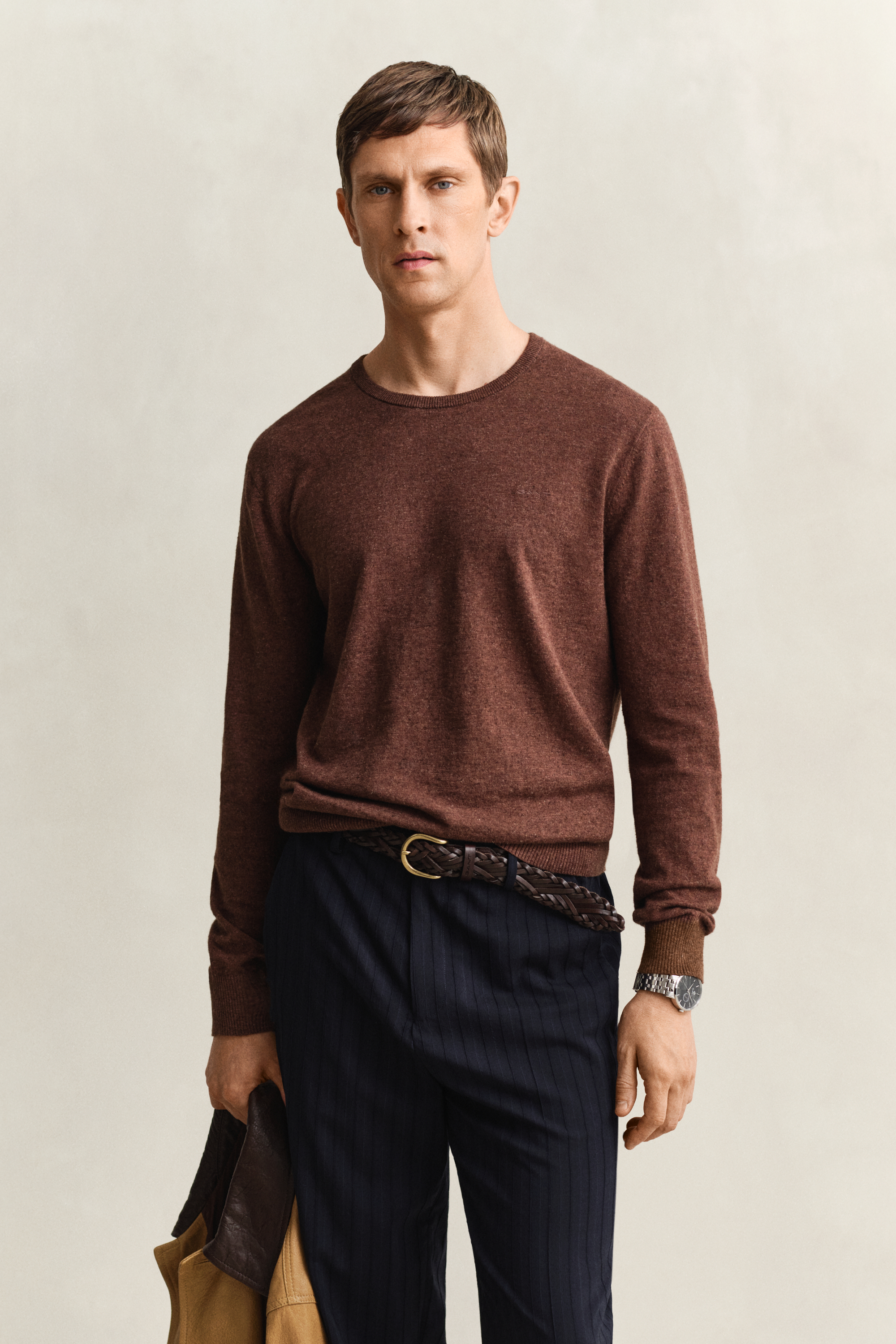 Gant Men's Hazelnut Melange Slub Cotton Blend Sweater (Xxxl)