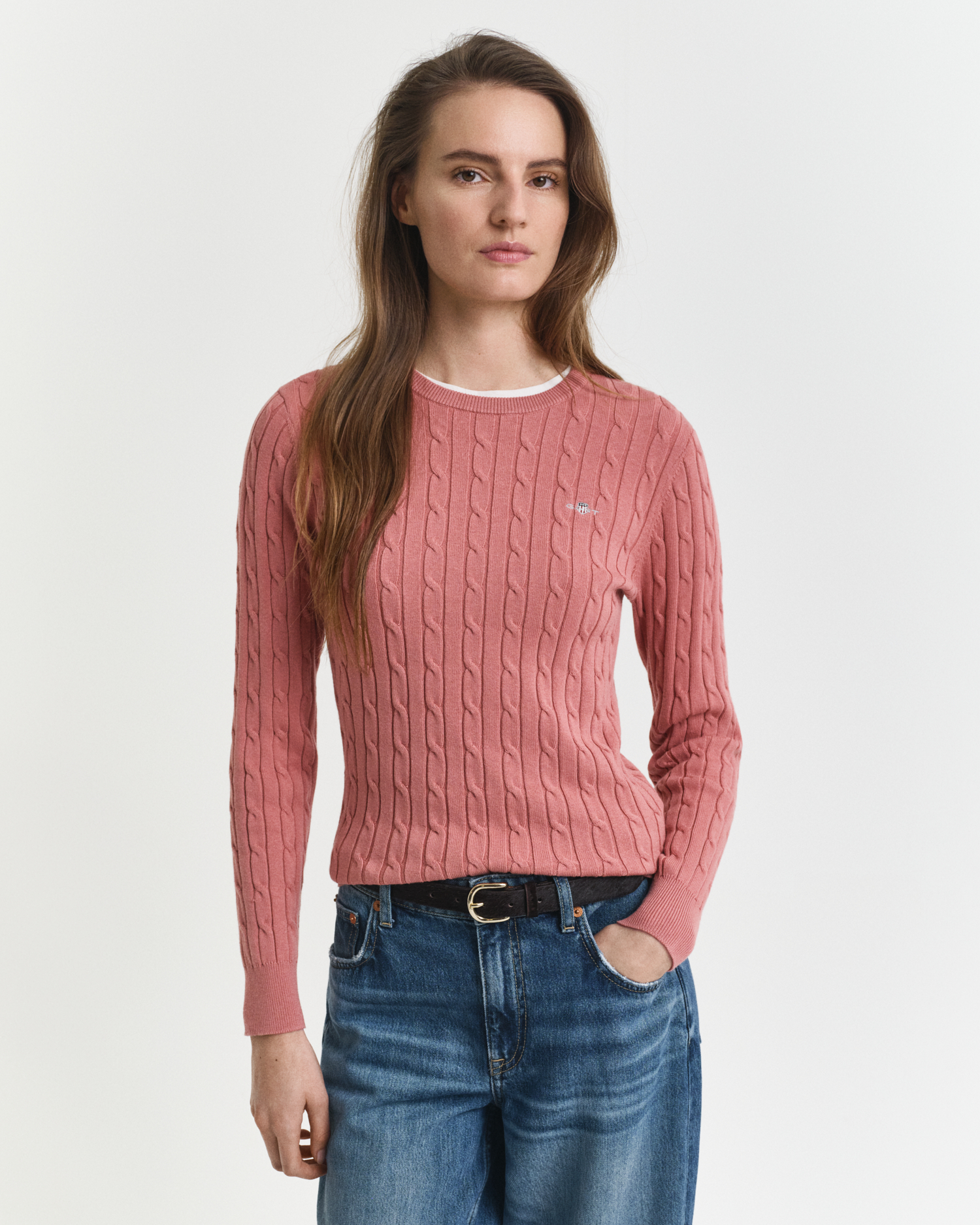 Gant Women's Stretch Cotton Cable Knit Crew Neck Sweater (M)