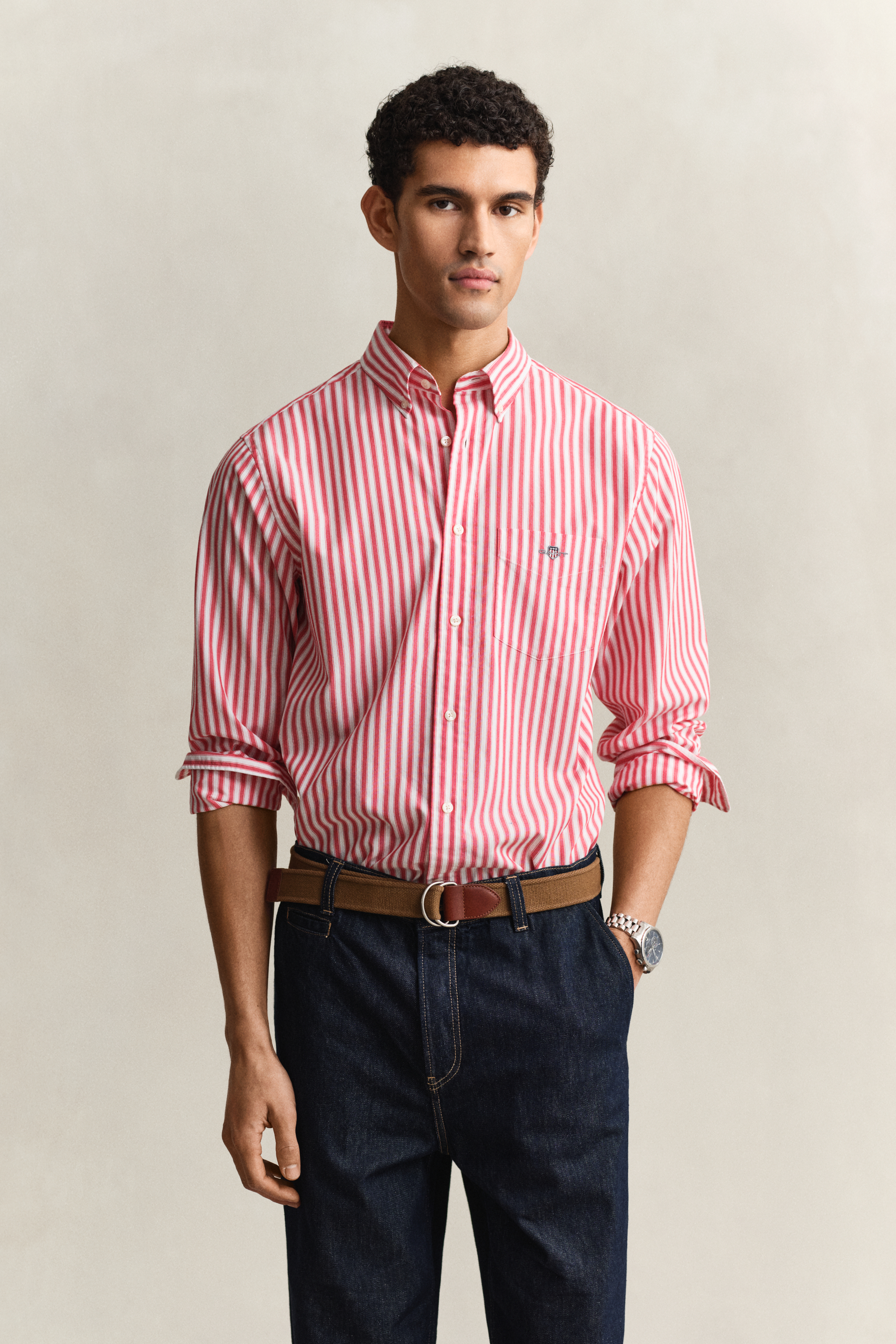 Gant Men's Rose Red Striped Classic Poplin Shirt (4Xl)