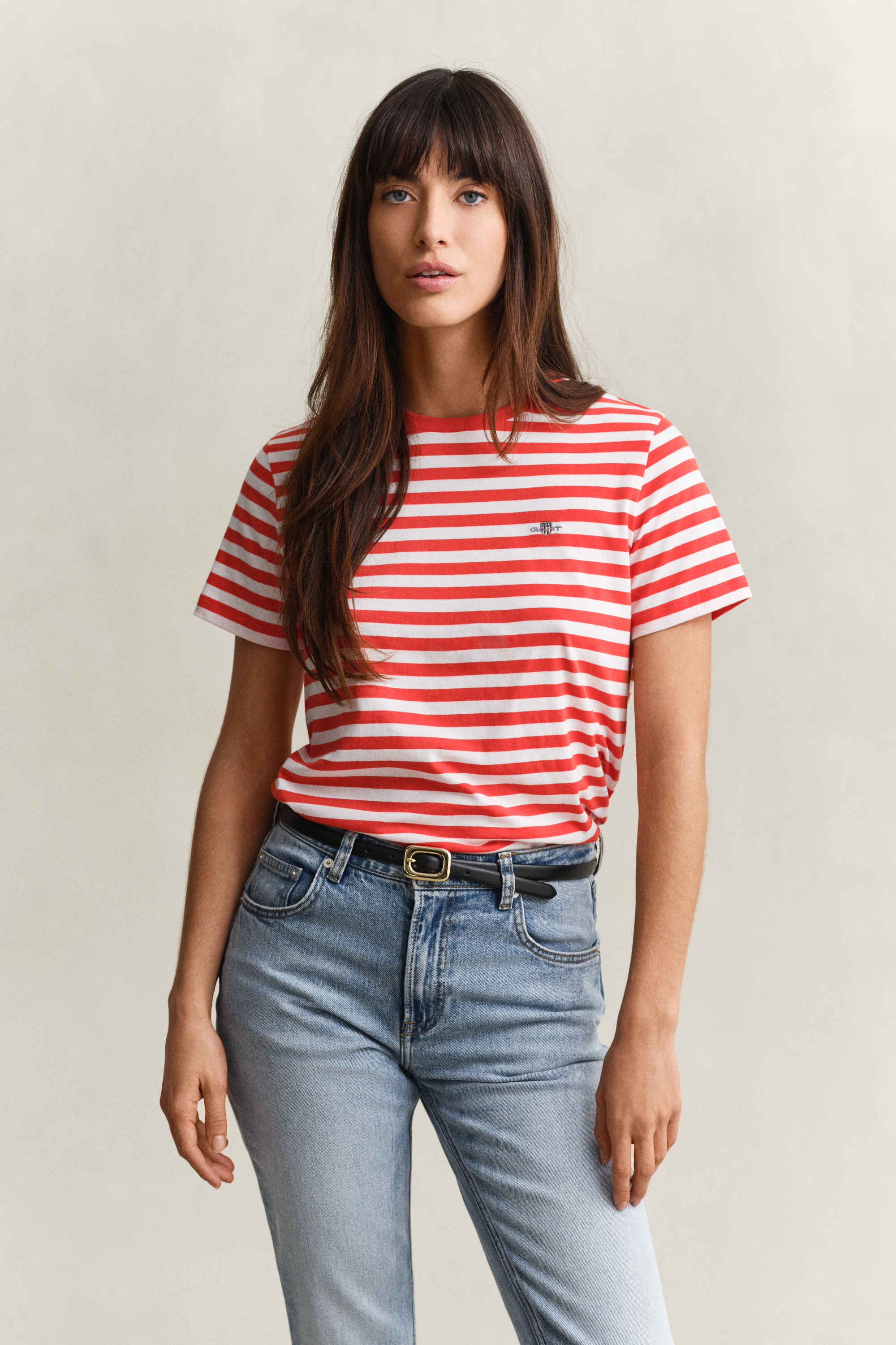 Gant Women's Perfect Red Striped Shield T-Shirt (M)