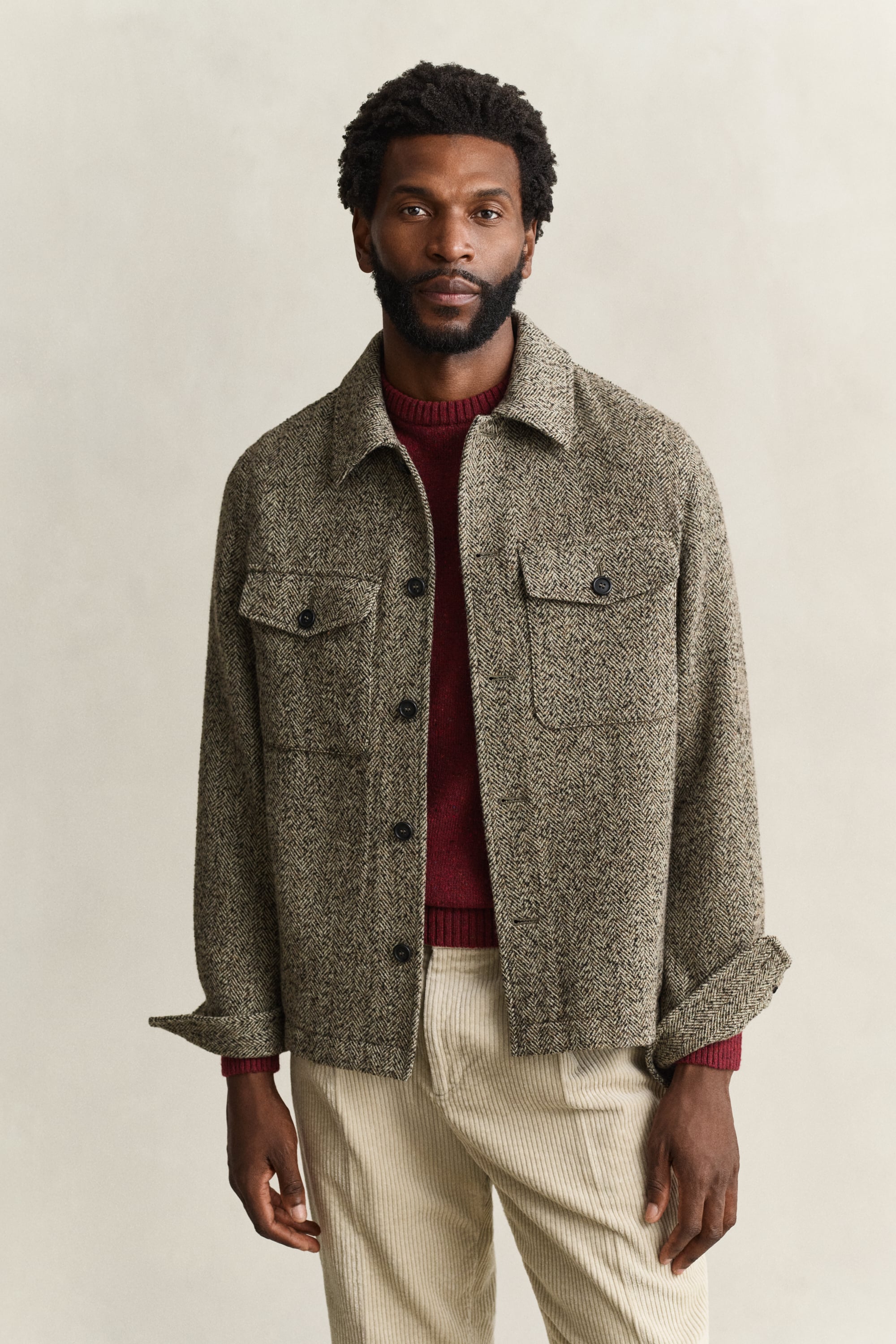 Gant Men's Marron Overshirt Herringbone - Image 2