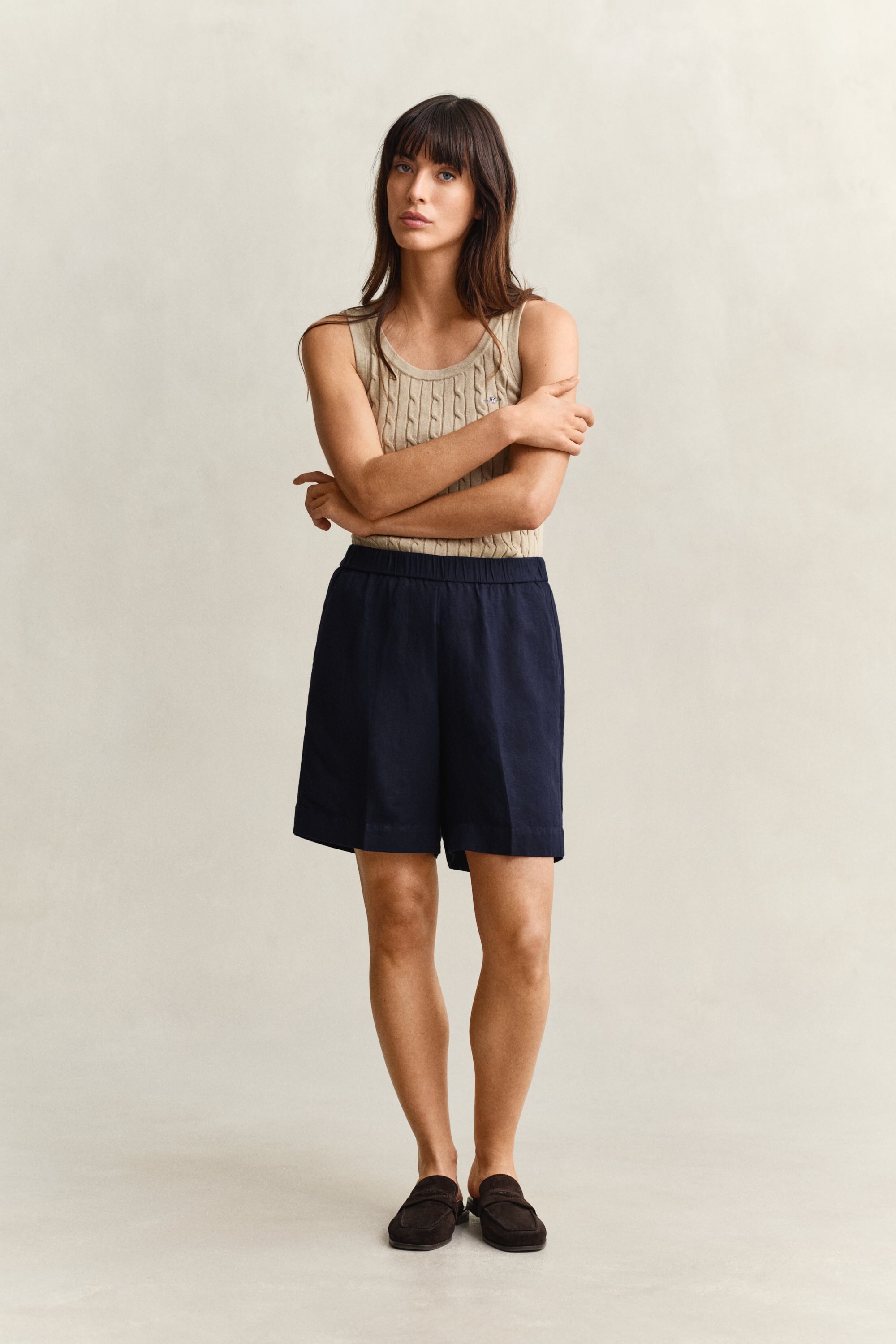 Gant Women's Navy Linen Blend Shorts (36) Evening Blue