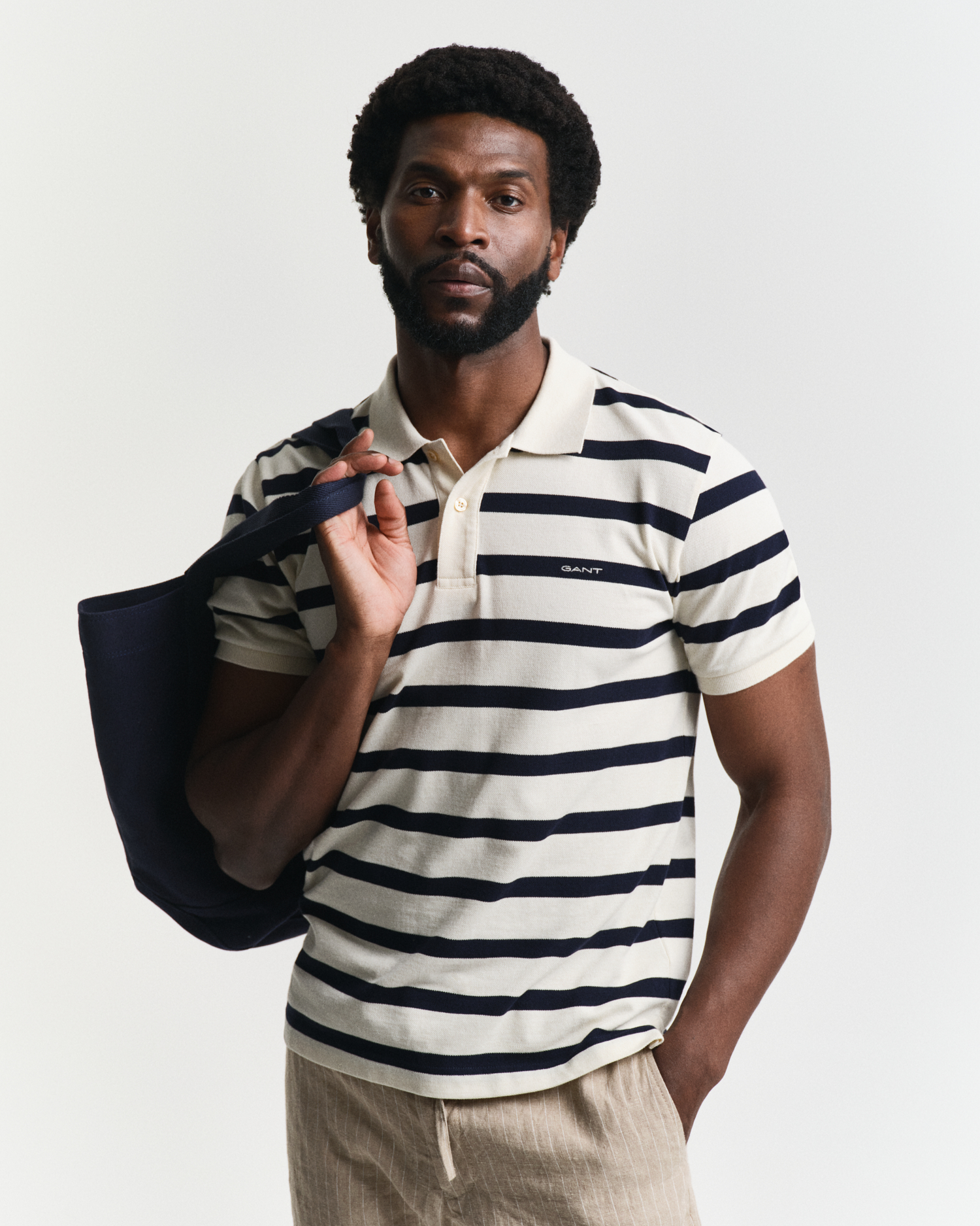Gant Men's Cream Striped Polo Shirt (S)