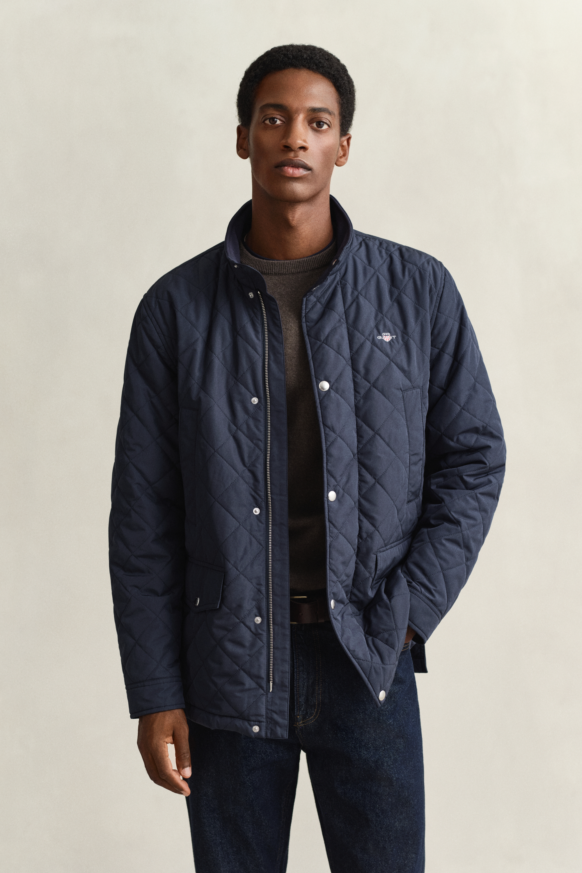 Gant Men's Navy Quilted Windcheater Mid-Length Jacket (Xxxl) Evening Blue