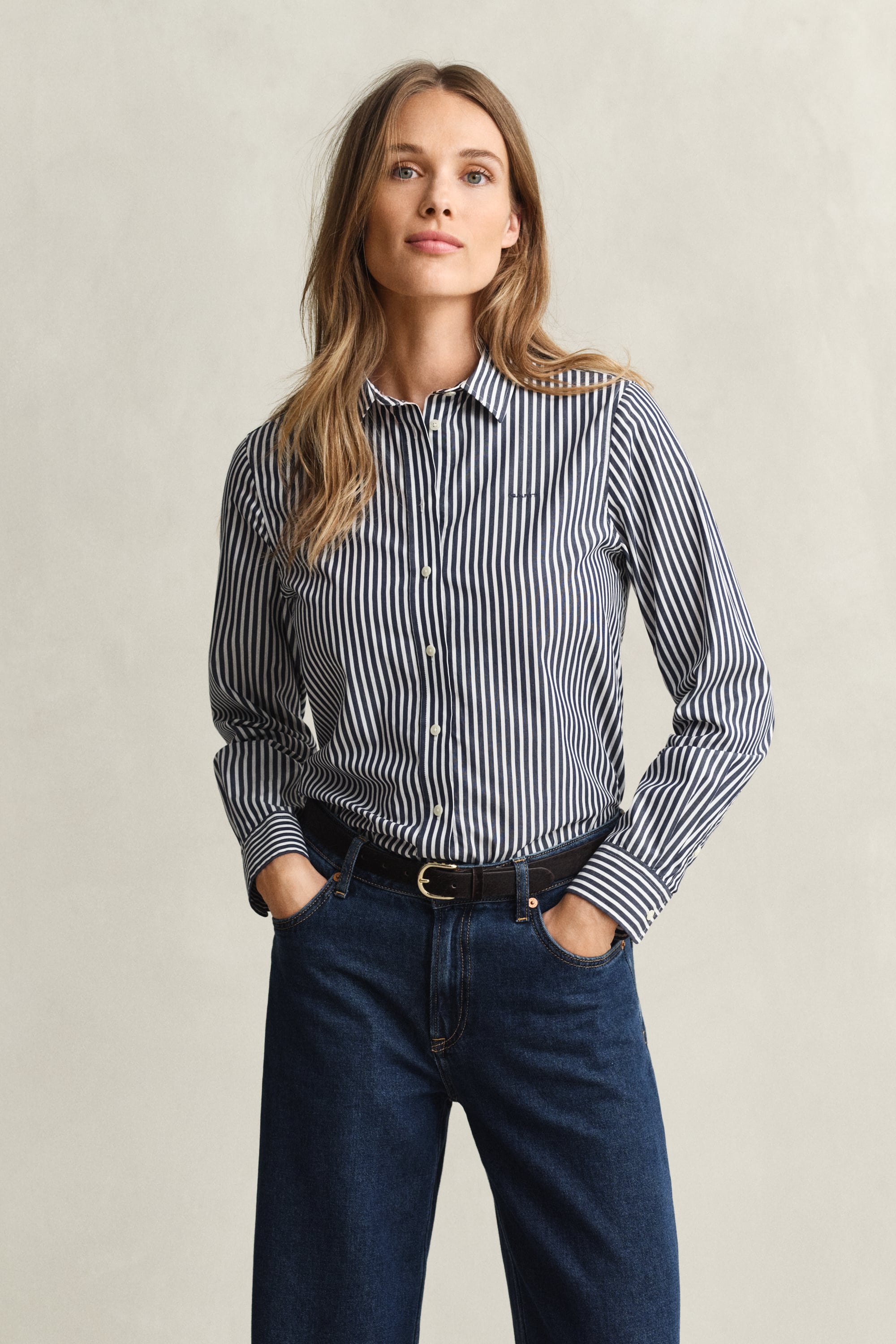 Gant Women's Blue Regular Fit Classic Striped Poplin Shirt (38) Classic