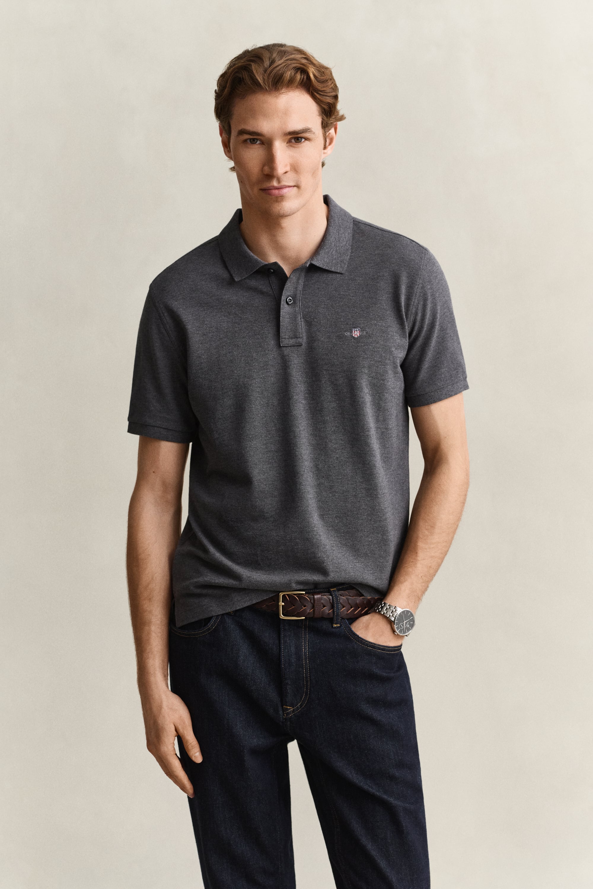 Gant Men's Dark Grey Regular Fit Polo Shirt (S) Antracit Melange