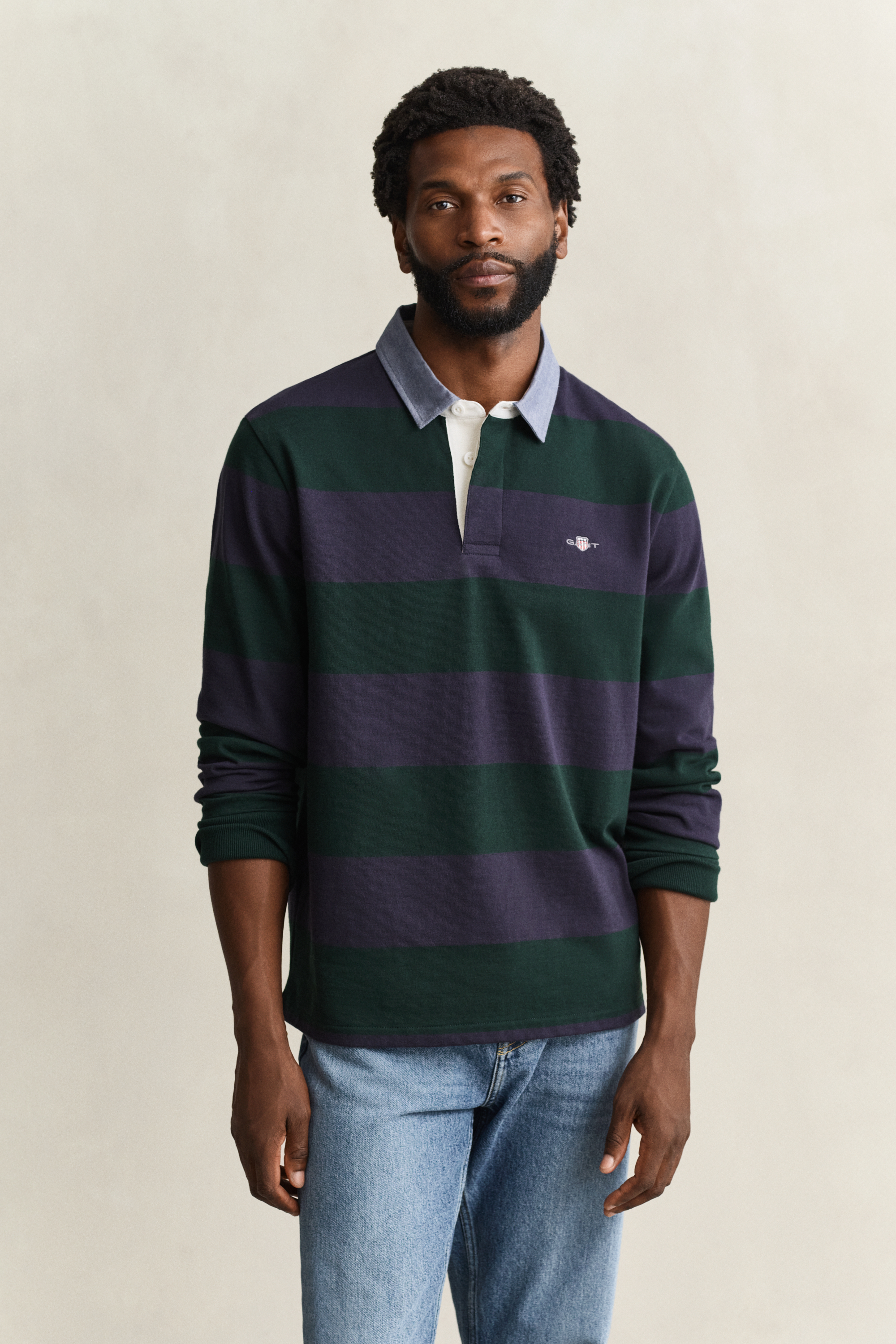 GANT Men's Regular Fit Chambray Stripe Heavy Rugger - Tartan Green - Size: M - Image 4