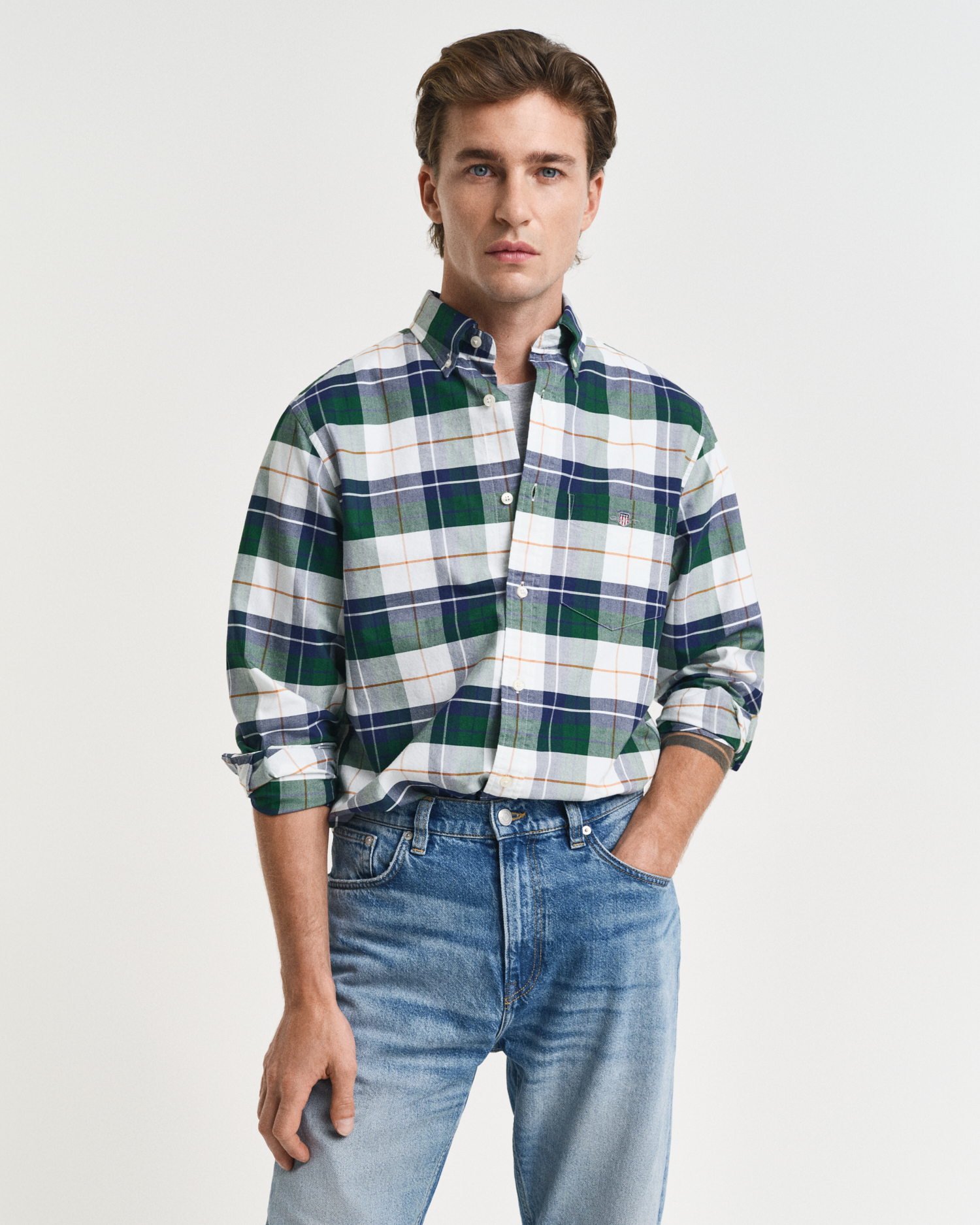 Gant Men's Green Regular Fit Checked Classic Oxford Shirt ) Xxxl
