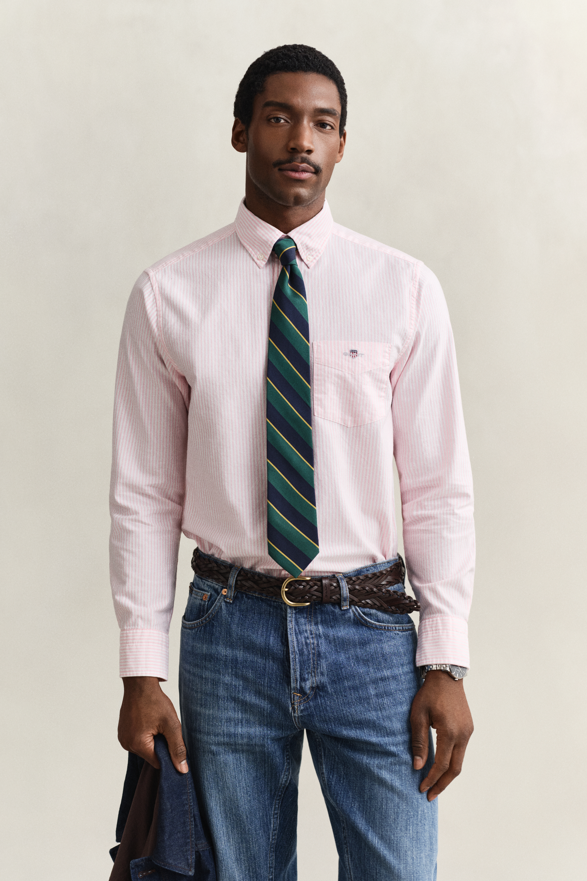 Gant Men's Washed Pink Banker Stripe Classic Oxford Shirt (Xxl)
