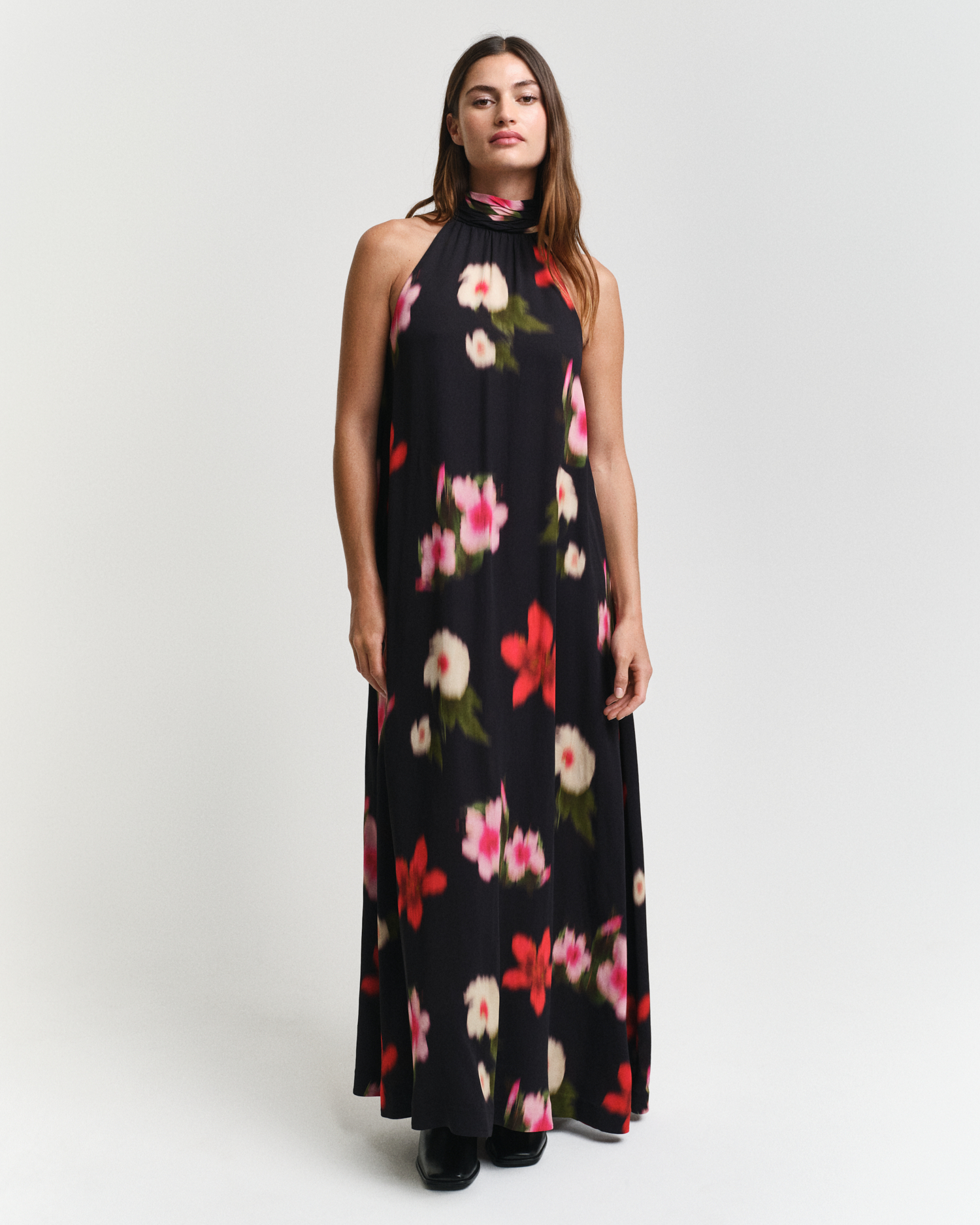 Floral & Border Halterneck Art Silk Dress
